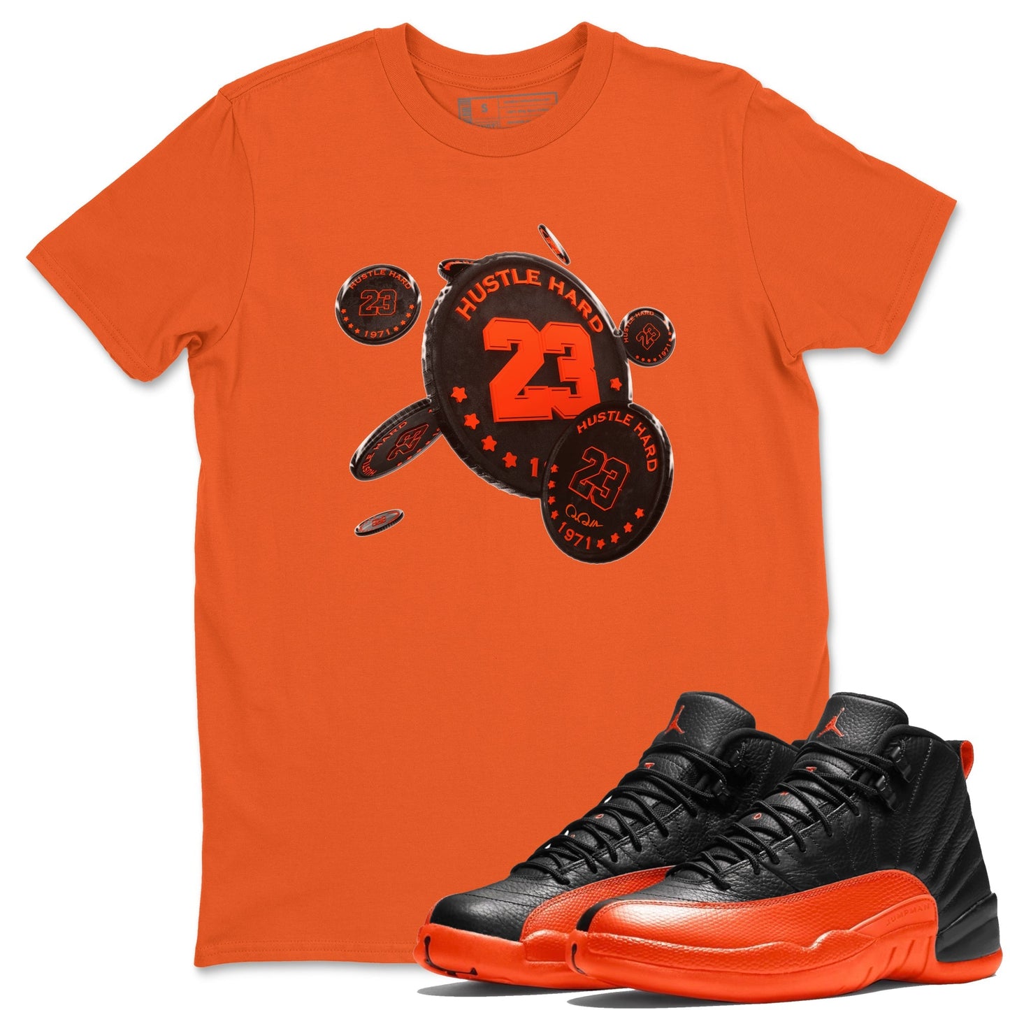 Air Jordan 12 Brilliant Orange Sneaker Match Tees Coin Drop Sneaker Tees AJ12 Brilliant Orange Sneaker Release Tees Unisex Shirts Orange 1