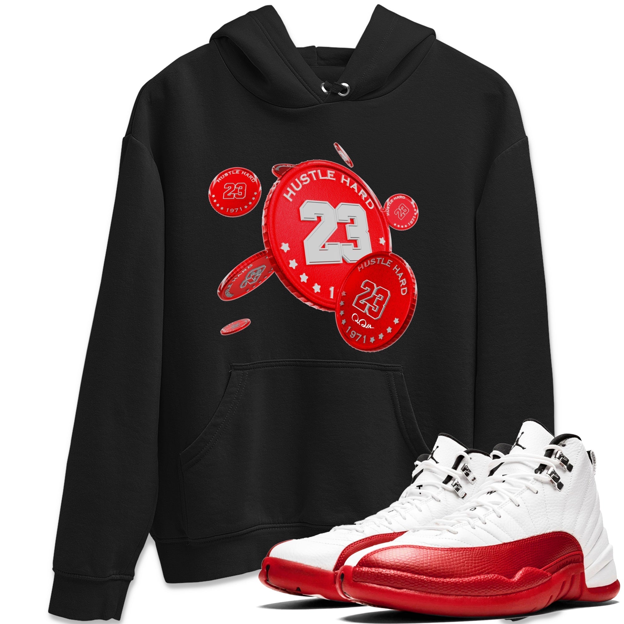 Air Jordan 12 Cherry Sneaker Match Tees Coin Drop Sneaker Tees AJ12 Cherry Sneaker Release Tees Unisex Shirts Black 1