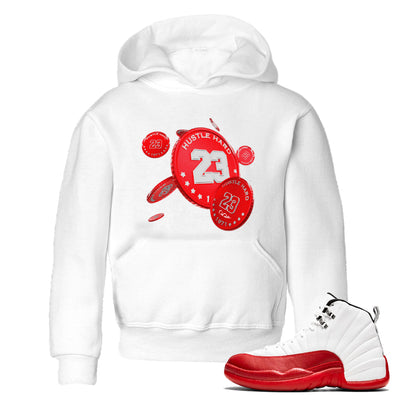 Air Jordan 12 Cherry Sneaker Match Tees Coin Drop Sneaker Tees AJ12 Cherry Sneaker Release Tees Kids Shirts White 1