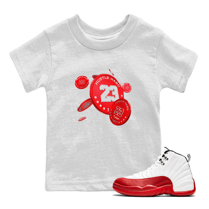 Air Jordan 12 Cherry Sneaker Match Tees Coin Drop Sneaker Tees AJ12 Cherry Sneaker Release Tees Kids Shirts White 1