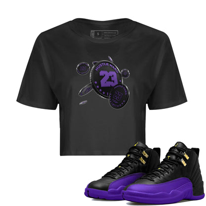 Air Jordan 12 Field Purple Sneaker Match Tees Coin Drop Sneaker Tees AJ12 Field Purple Sneaker Release Tees Women's Shirts Black 1