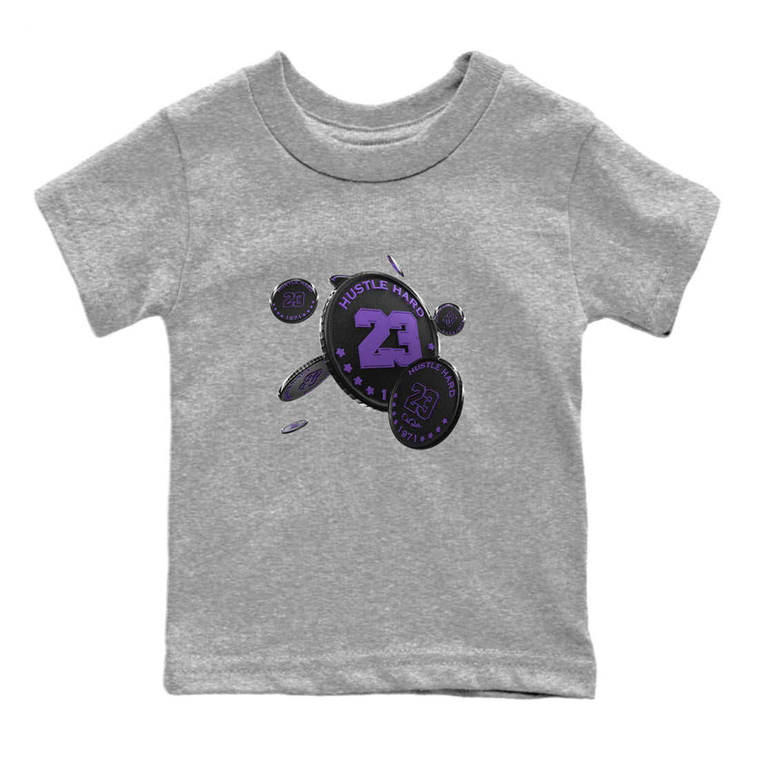 Air Jordan 12 Field Purple Sneaker Match Tees Coin Drop Sneaker Tees AJ12 Field Purple Sneaker Release Tees Kids Shirts Heather Grey 2