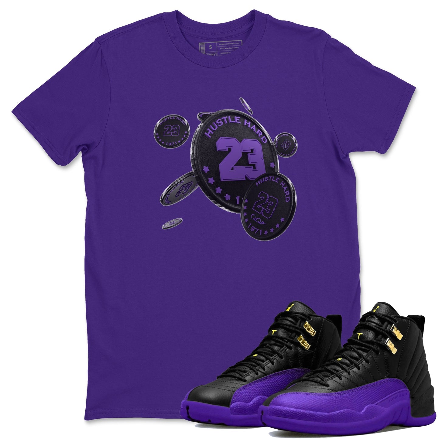 Air Jordan 12 Field Purple Sneaker Match Tees Coin Drop Sneaker Tees AJ12 Field Purple Sneaker Release Tees Unisex Shirts Purple 1