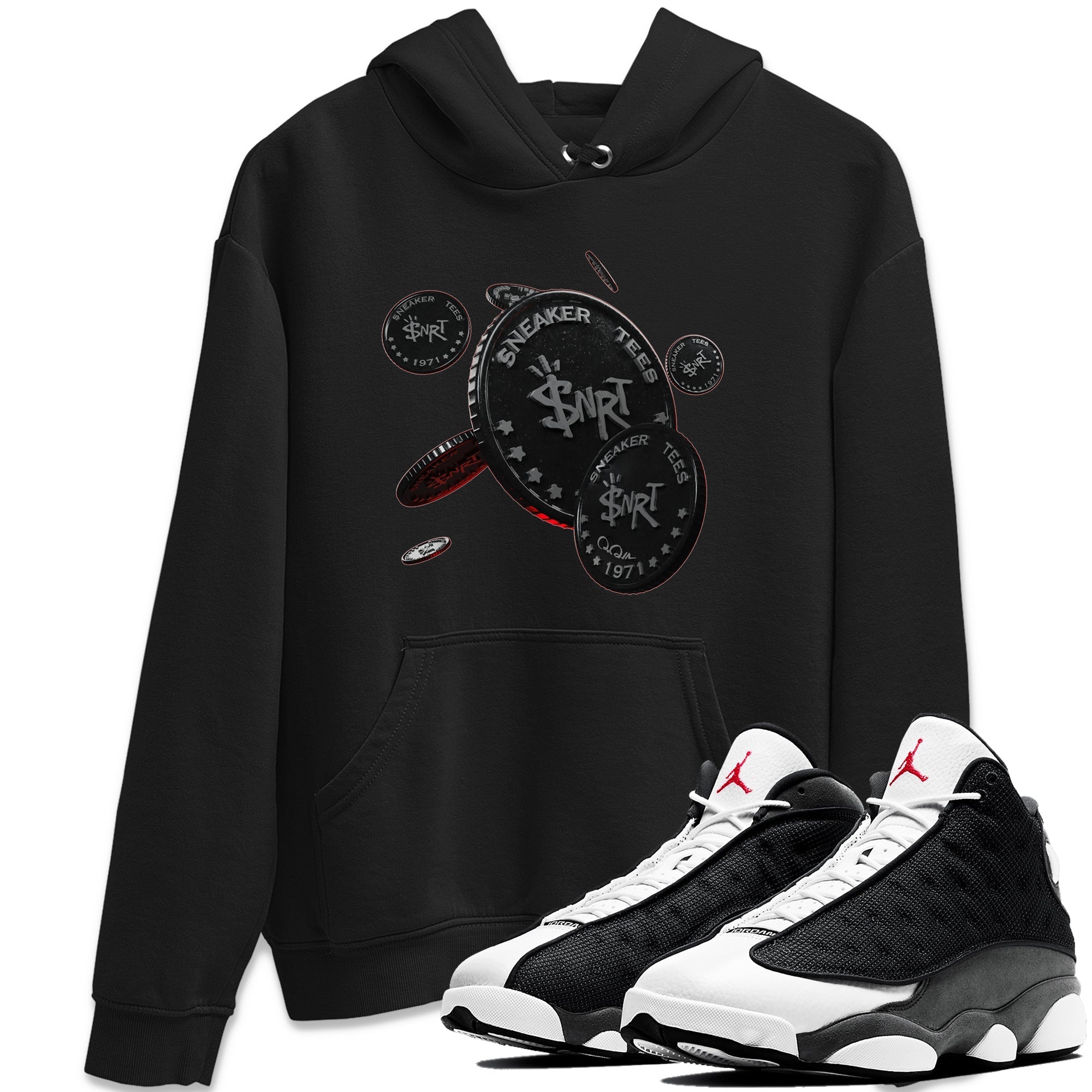 Air Jordan 13 Black Flint Sneaker Match Tees Coin Drop Streetwear Sneaker Shirt AJ13 Retro Black Flint Sneaker Release Tees Unisex Shirts Black 1
