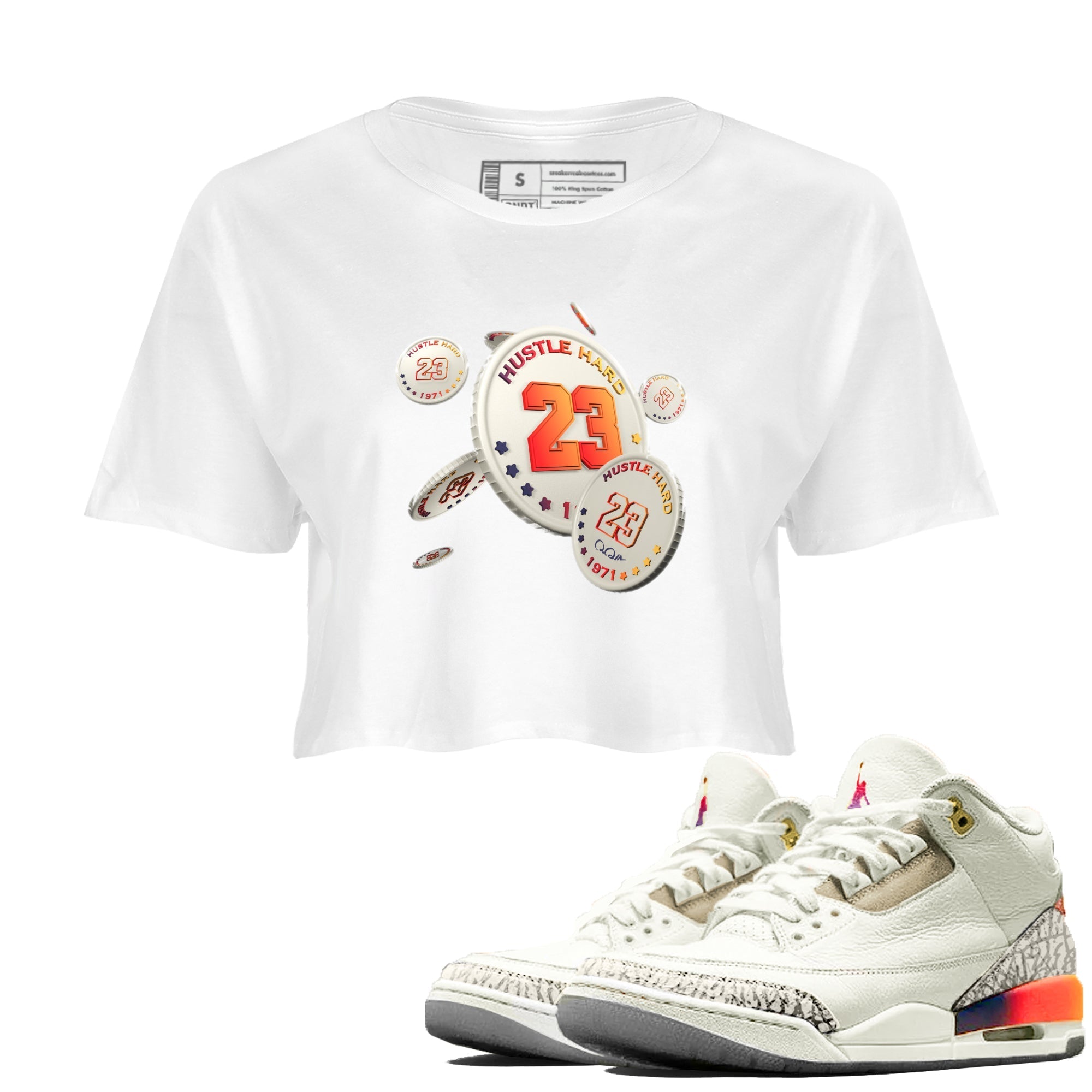 Air Jordan 3 J Balvin shirt to match jordans Coin Drop Streetwear Sneaker Shirt AJ3 Balvin  Drip Gear Zone Sneaker Matching Clothing LGBTQ Gay Pride T-Shirt White 1 Crop T-Shirt