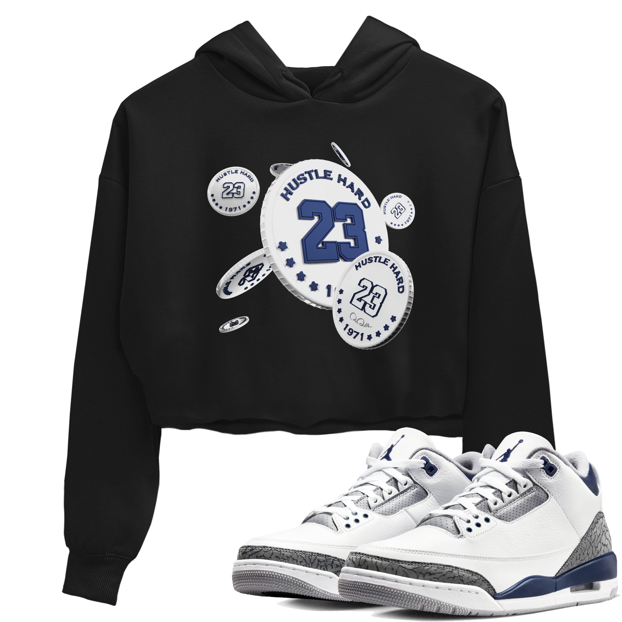 3s Midnight Navy shirt to match jordans Coin Drop sneaker match t-shirt AJ3 Midnight Navy Drip Gear Zone Black 1 crop length shirt