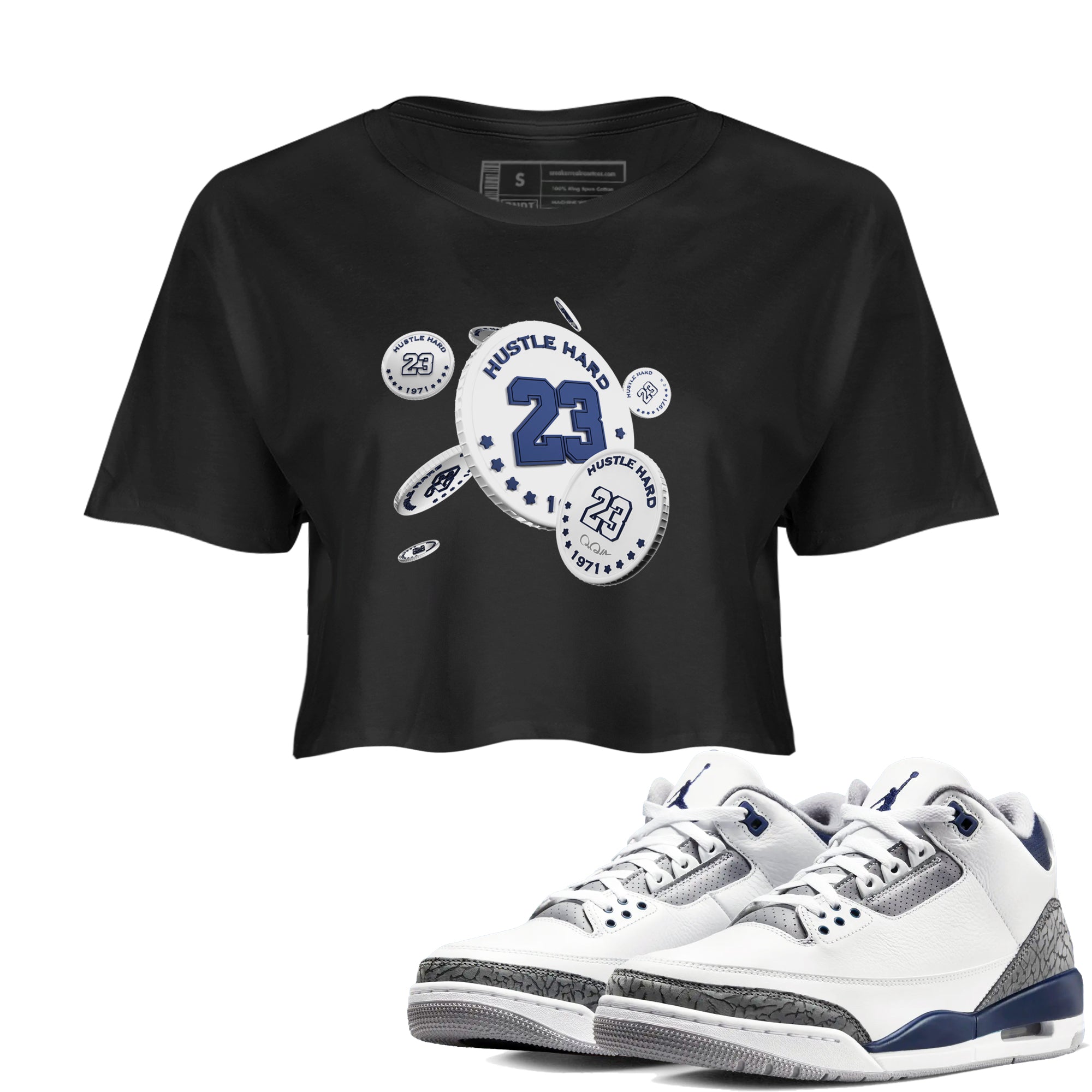 3s Midnight Navy shirt to match jordans Coin Drop sneaker match t-shirt AJ3 Midnight Navy Drip Gear Zone Black 1 crop length shirt