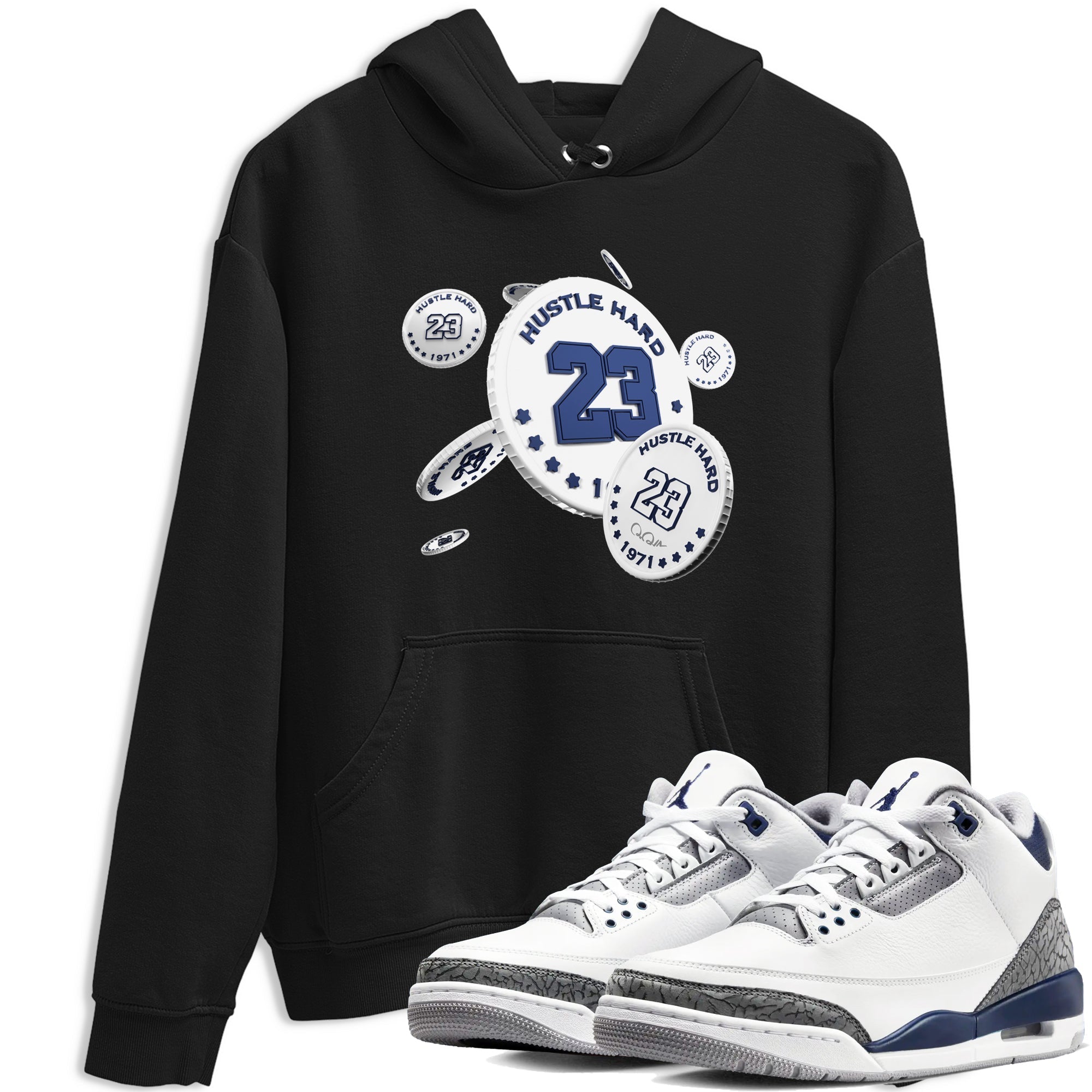 3s Midnight Navy shirt to match jordans Coin Drop sneaker match t-shirt AJ3 Midnight Navy Drip Gear Zone unisex cotton Black 1 Crew Neck T-Shirt