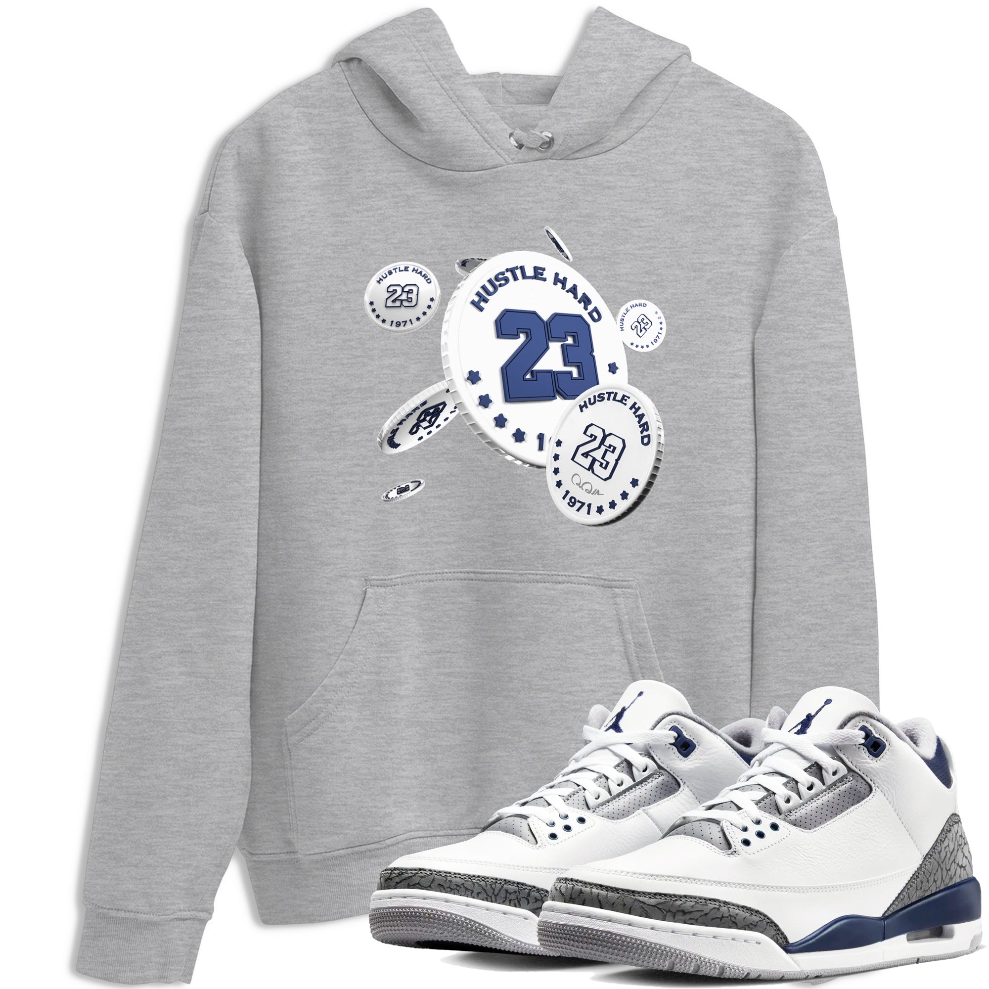 3s Midnight Navy shirt to match jordans Coin Drop sneaker match t-shirt AJ3 Midnight Navy Drip Gear Zone unisex cotton Heather Grey 1 Crew Neck T-Shirt