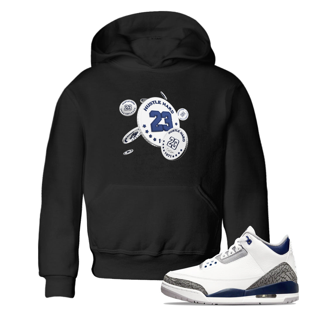 3s Midnight Navy shirt to match jordans Coin Drop sneaker match t-shirt AJ3 Midnight Navy Drip Gear Zone baby toddler Black 1 Crew Neck T-Shirt