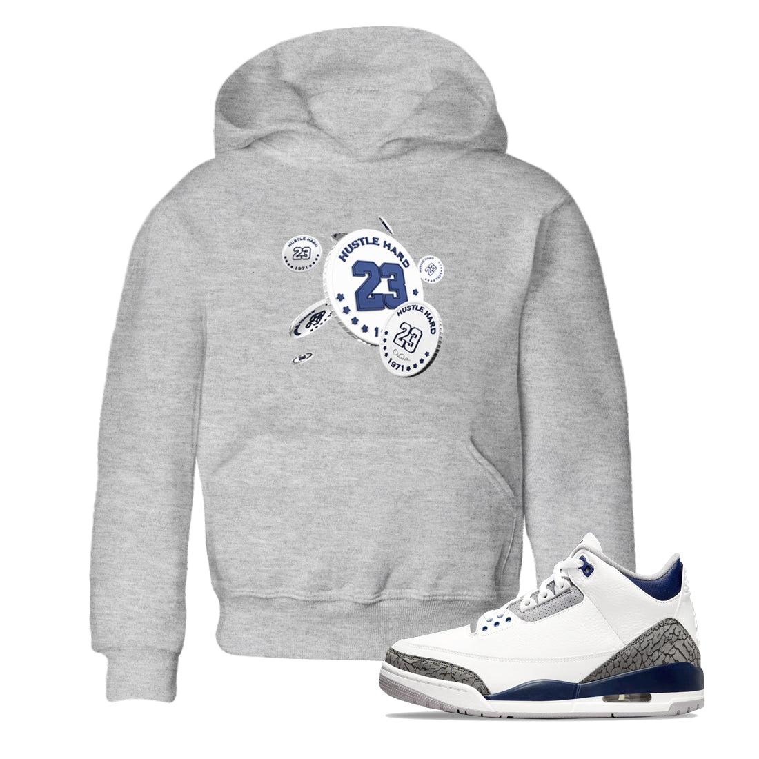 3s Midnight Navy shirt to match jordans Coin Drop sneaker match t-shirt AJ3 Midnight Navy Drip Gear Zone baby toddler Heather Grey 1 Crew Neck T-Shirt
