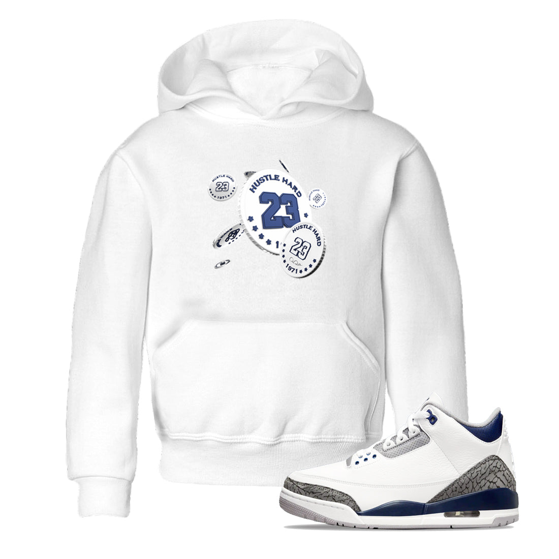 3s Midnight Navy shirt to match jordans Coin Drop sneaker match t-shirt AJ3 Midnight Navy Drip Gear Zone baby toddler White 1 Crew Neck T-Shirt