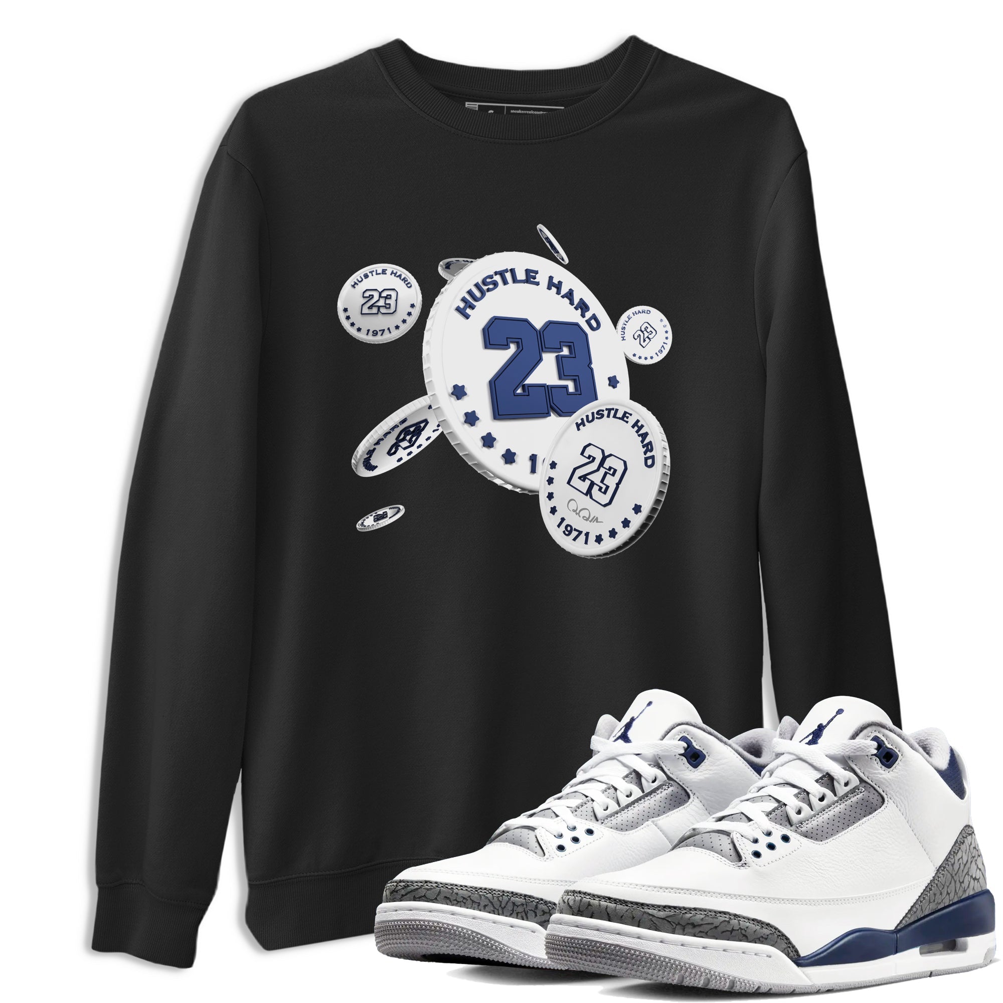3s Midnight Navy shirt to match jordans Coin Drop sneaker match t-shirt AJ3 Midnight Navy Drip Gear Zone unisex cotton Black 1 Crew Neck T-Shirt