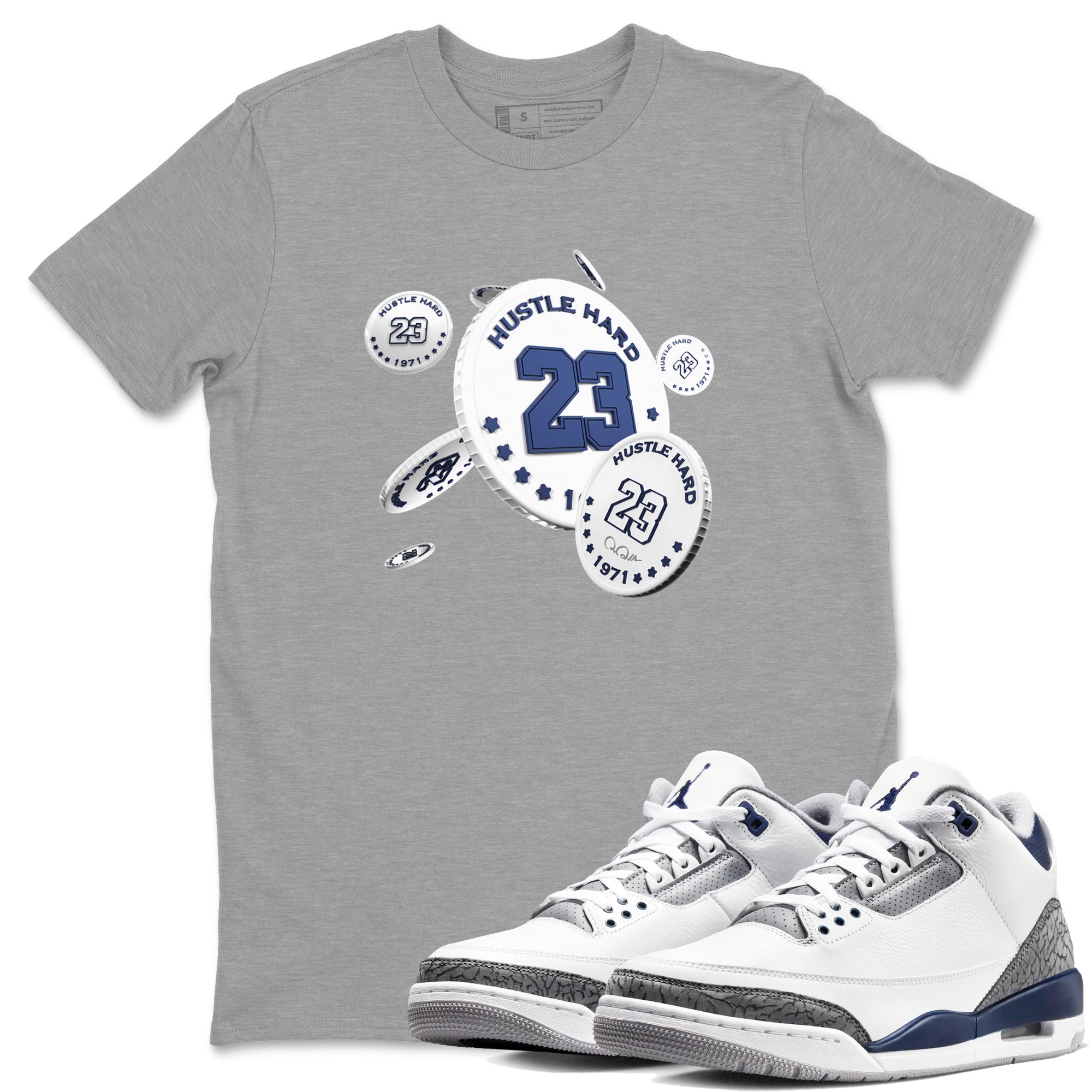 3s Midnight Navy shirt to match jordans Coin Drop sneaker match t-shirt AJ3 Midnight Navy Drip Gear Zone unisex cotton Heather Grey 1 Crew Neck T-Shirt