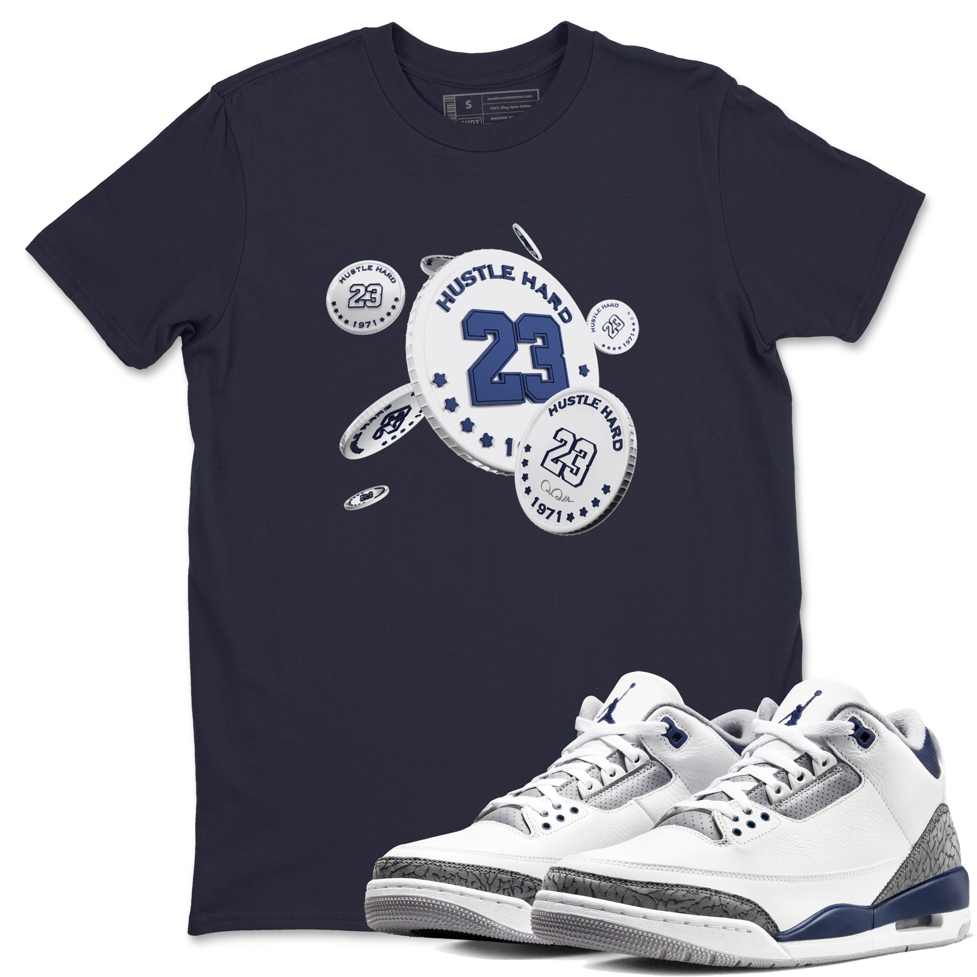 3s Midnight Navy shirt to match jordans Coin Drop sneaker match t-shirt AJ3 Midnight Navy Drip Gear Zone unisex cotton Navy 1 Crew Neck T-Shirt