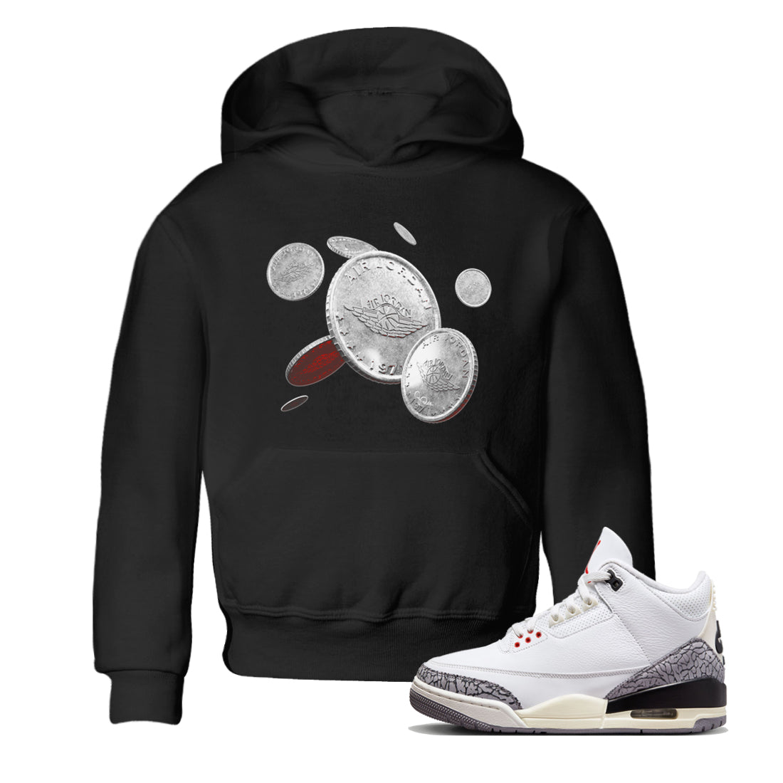 Air Jordan 3 White Cement Coin Drop Baby and Kids Sneaker Tees AJ3 White Cement Kids Sneaker Tees Washing and Care Tip