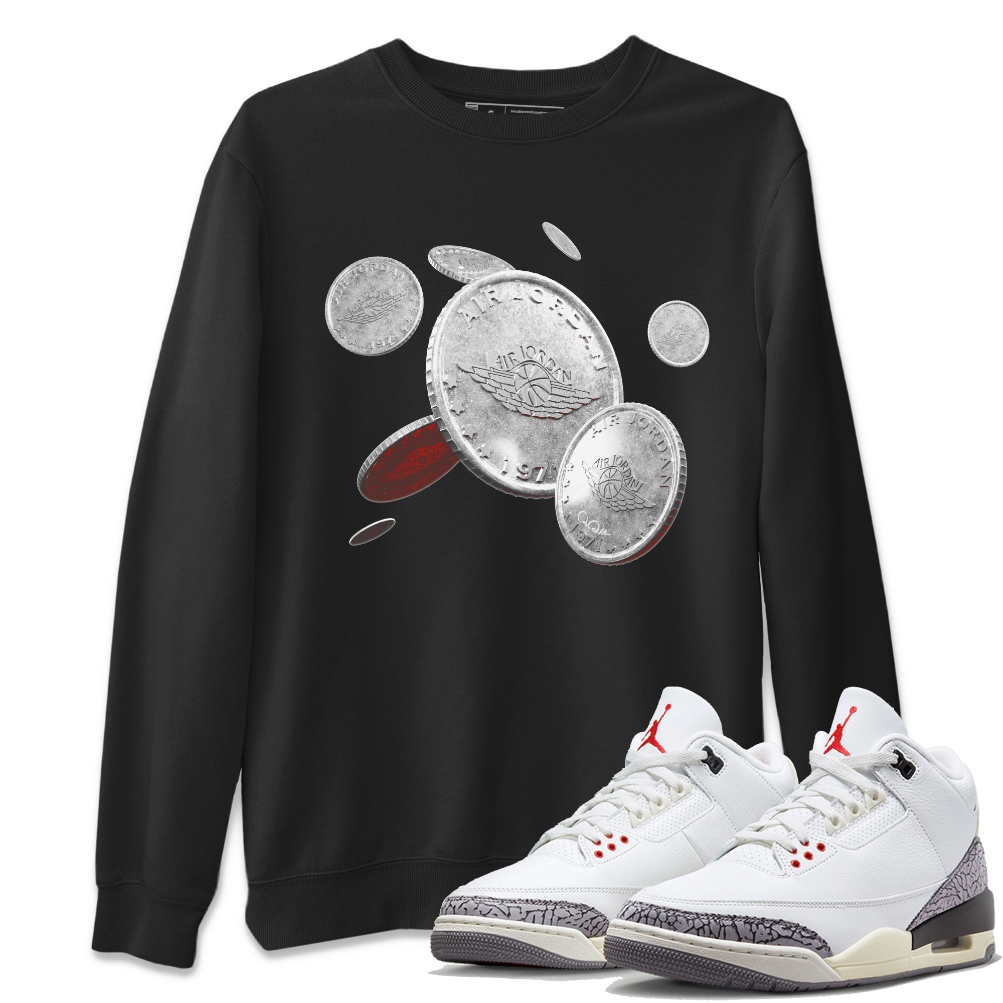 Air Jordan 3 White Cement Coin Drop Crew Neck Sneaker Tees AJ3 White Cement Sneaker T-Shirts Washing and Care Tip