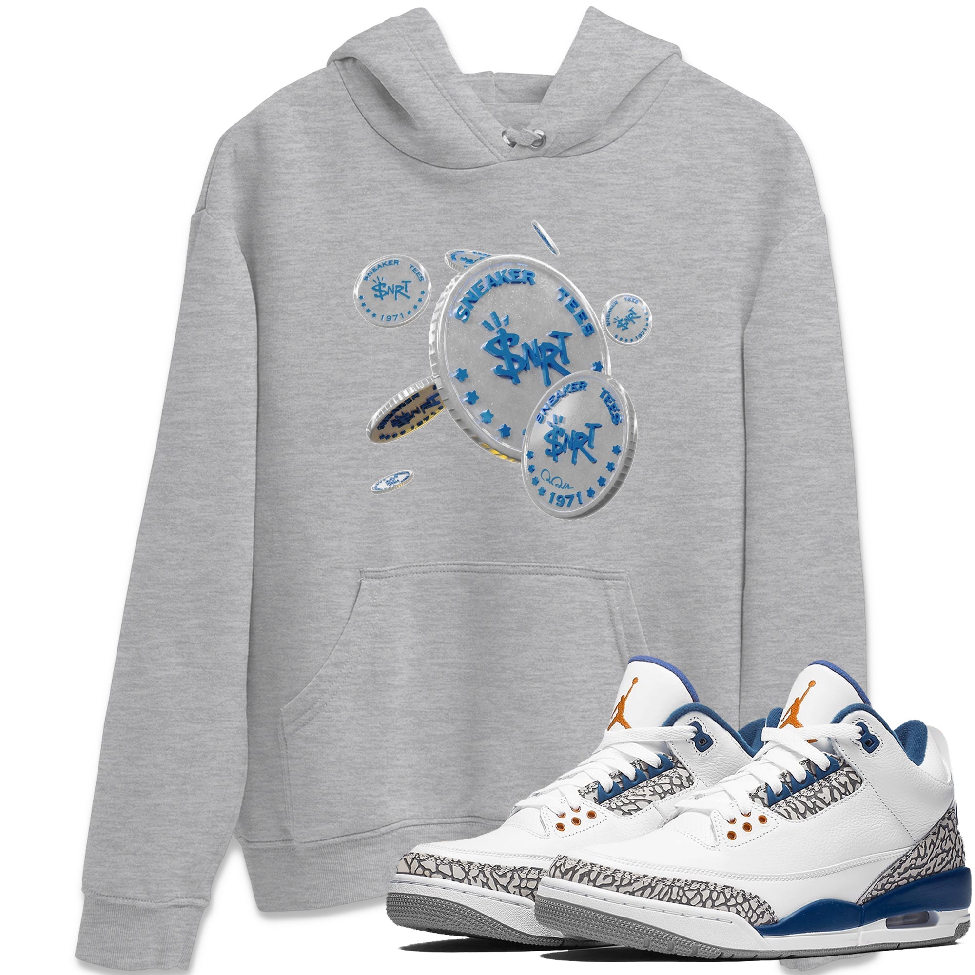 Air Jordan 3 Wizards Sneaker Match Tees Coin Drop Streetwear Sneaker Shirt AJ3 NBA Wizards  Sneaker Release Tees Unisex Shirts Heather Grey 1