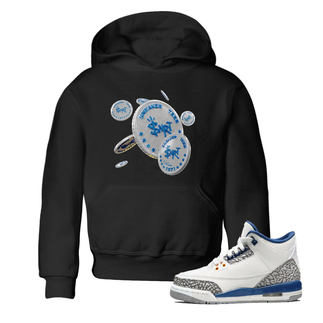 Air Jordan 3 Wizards Sneaker Match Tees Coin Drop Streetwear Sneaker Shirt AJ3 NBA Wizards  Sneaker Release Tees Kids Shirts Black 1