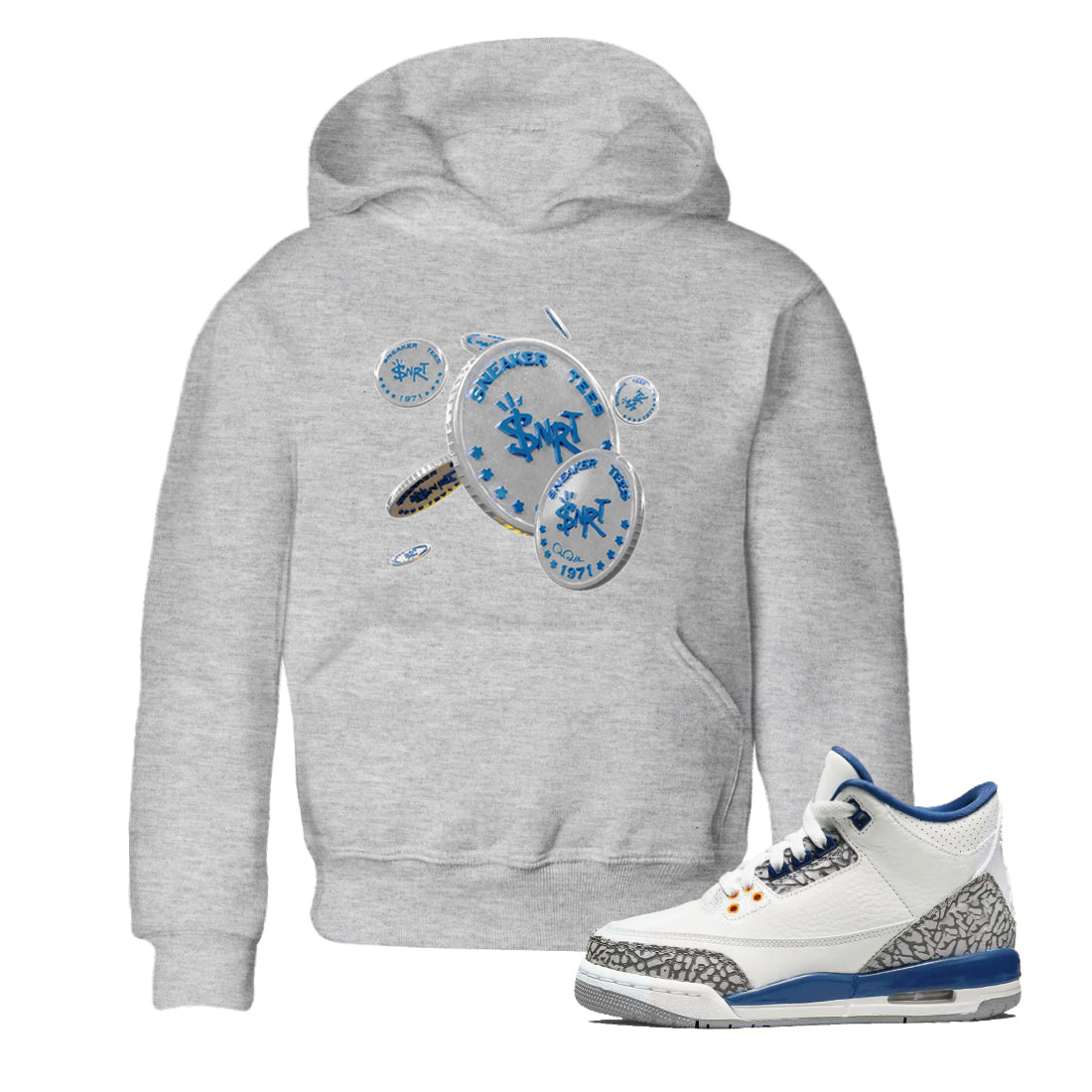 Air Jordan 3 Wizards Sneaker Match Tees Coin Drop Streetwear Sneaker Shirt AJ3 NBA Wizards  Sneaker Release Tees Kids Shirts Heather Grey 1