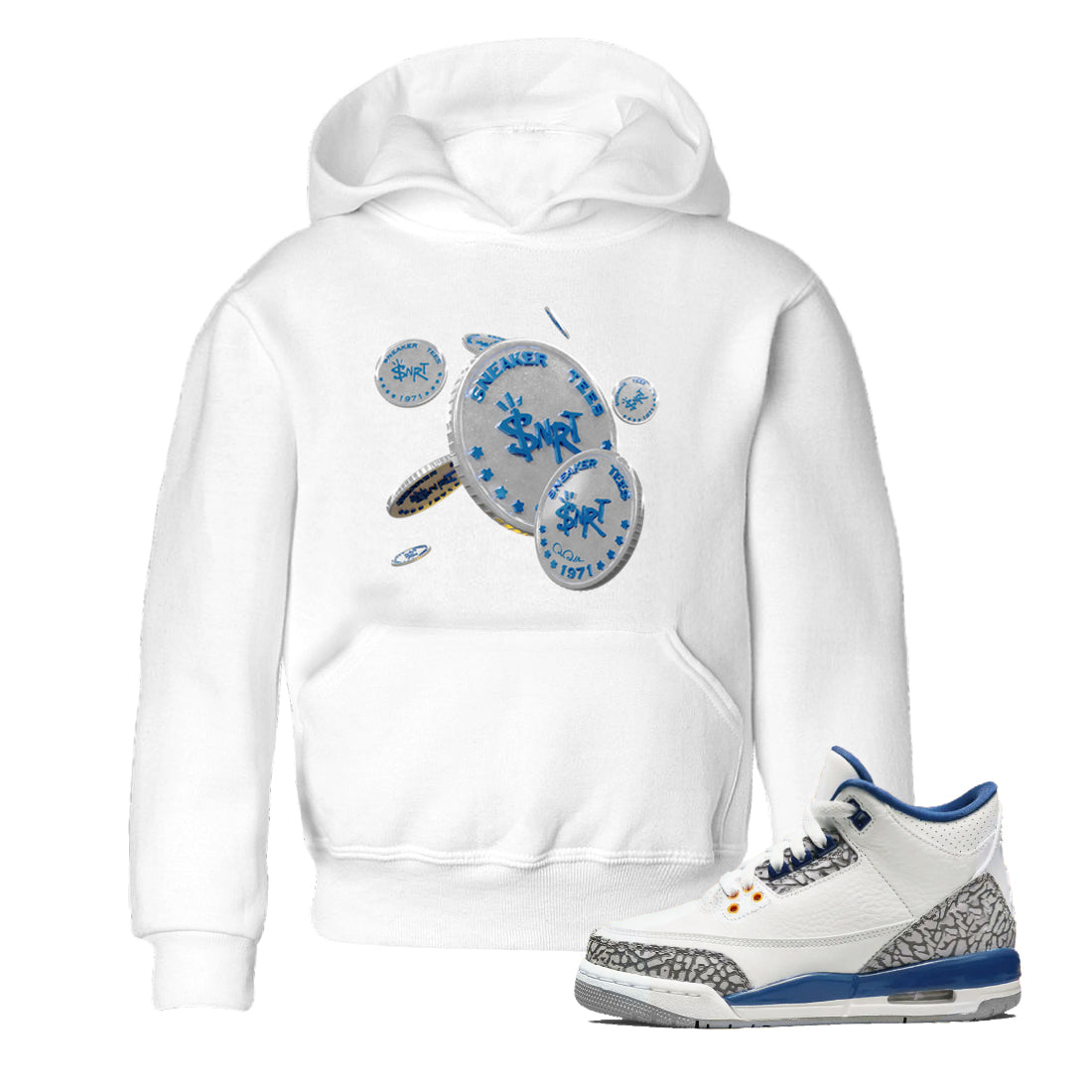 Air Jordan 3 Wizards Sneaker Match Tees Coin Drop Streetwear Sneaker Shirt AJ3 NBA Wizards  Sneaker Release Tees Kids Shirts White 1