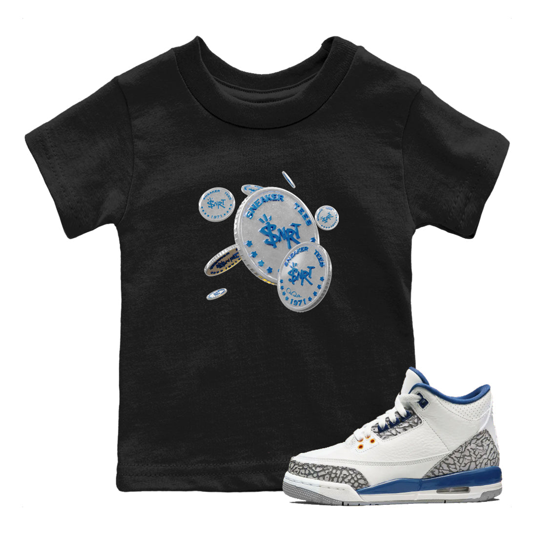 Air Jordan 3 Wizards Sneaker Match Tees Coin Drop Streetwear Sneaker Shirt AJ3 NBA Wizards  Sneaker Release Tees Kids Shirts Black 1