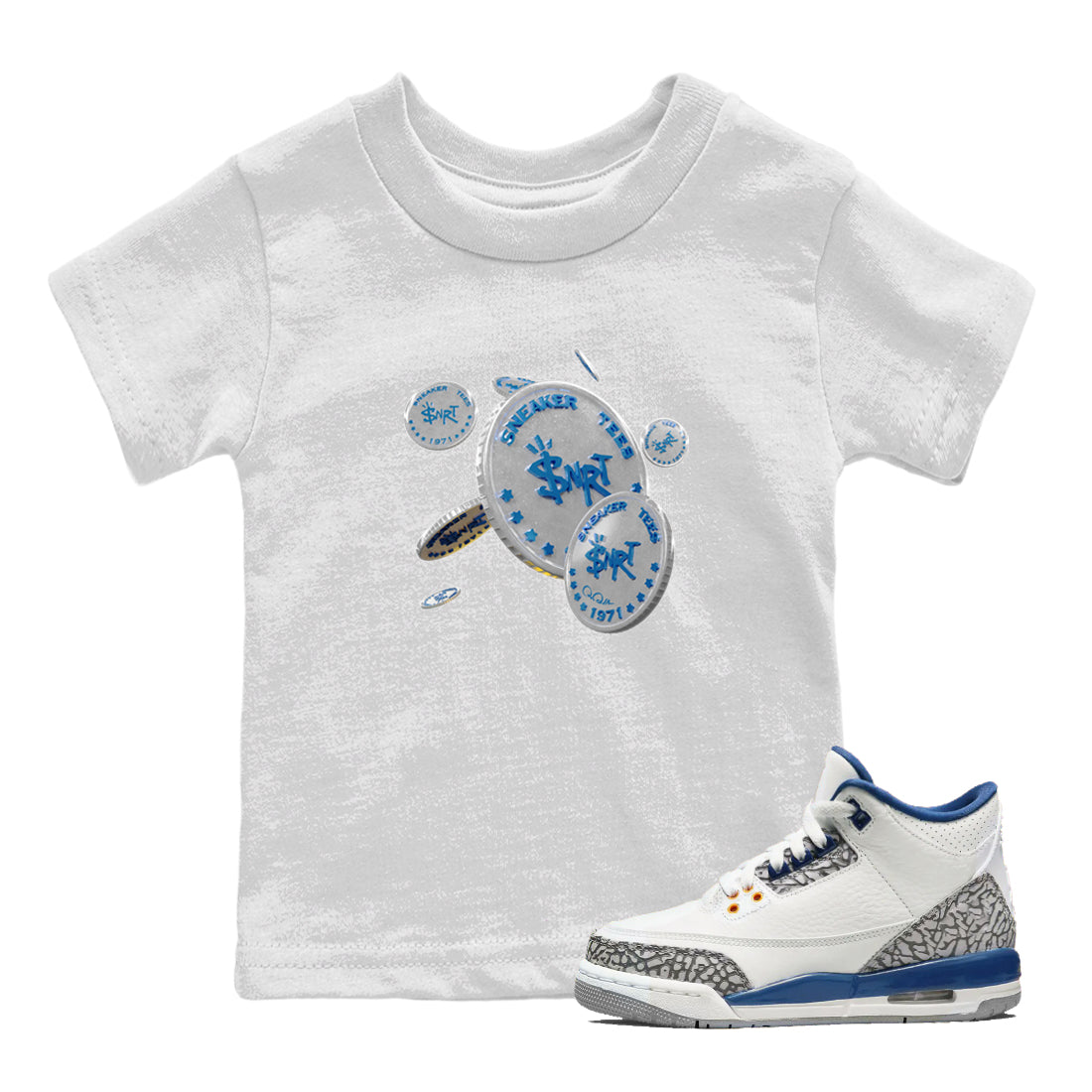 Air Jordan 3 Wizards Sneaker Match Tees Coin Drop Streetwear Sneaker Shirt AJ3 NBA Wizards  Sneaker Release Tees Kids Shirts White 1