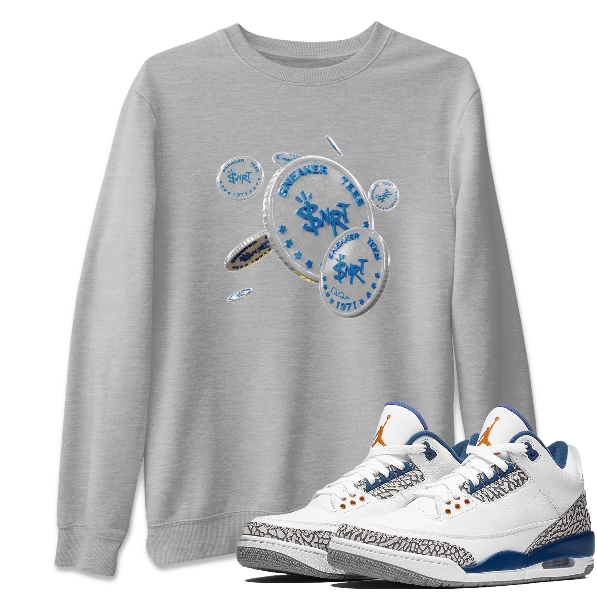 Air Jordan 3 Wizards Sneaker Match Tees Coin Drop Streetwear Sneaker Shirt AJ3 NBA Wizards  Sneaker Release Tees Unisex Shirts Heather Grey 1