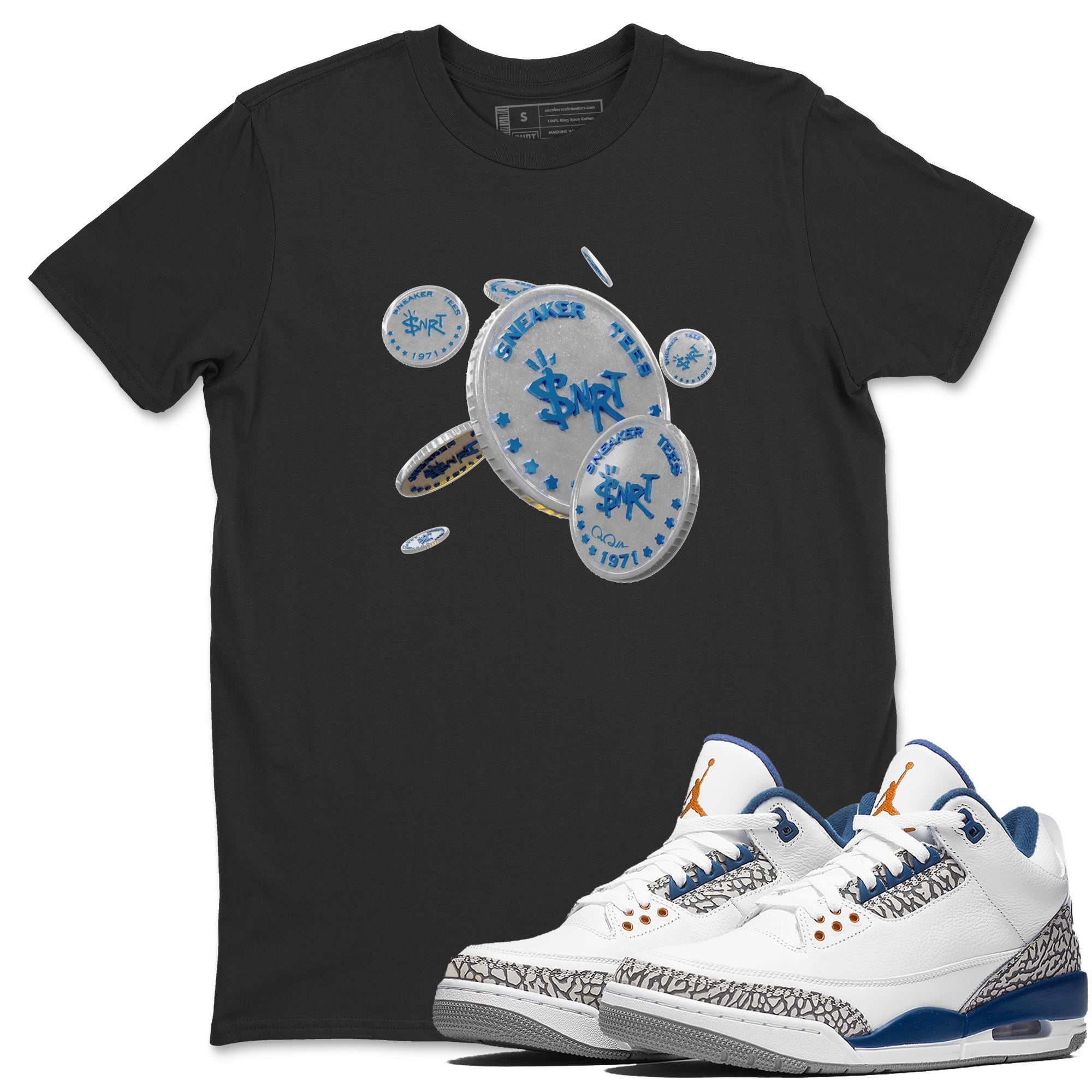Air Jordan 3 Wizards Sneaker Match Tees Coin Drop Streetwear Sneaker Shirt AJ3 NBA Wizards  Sneaker Release Tees Unisex Shirts Black 1