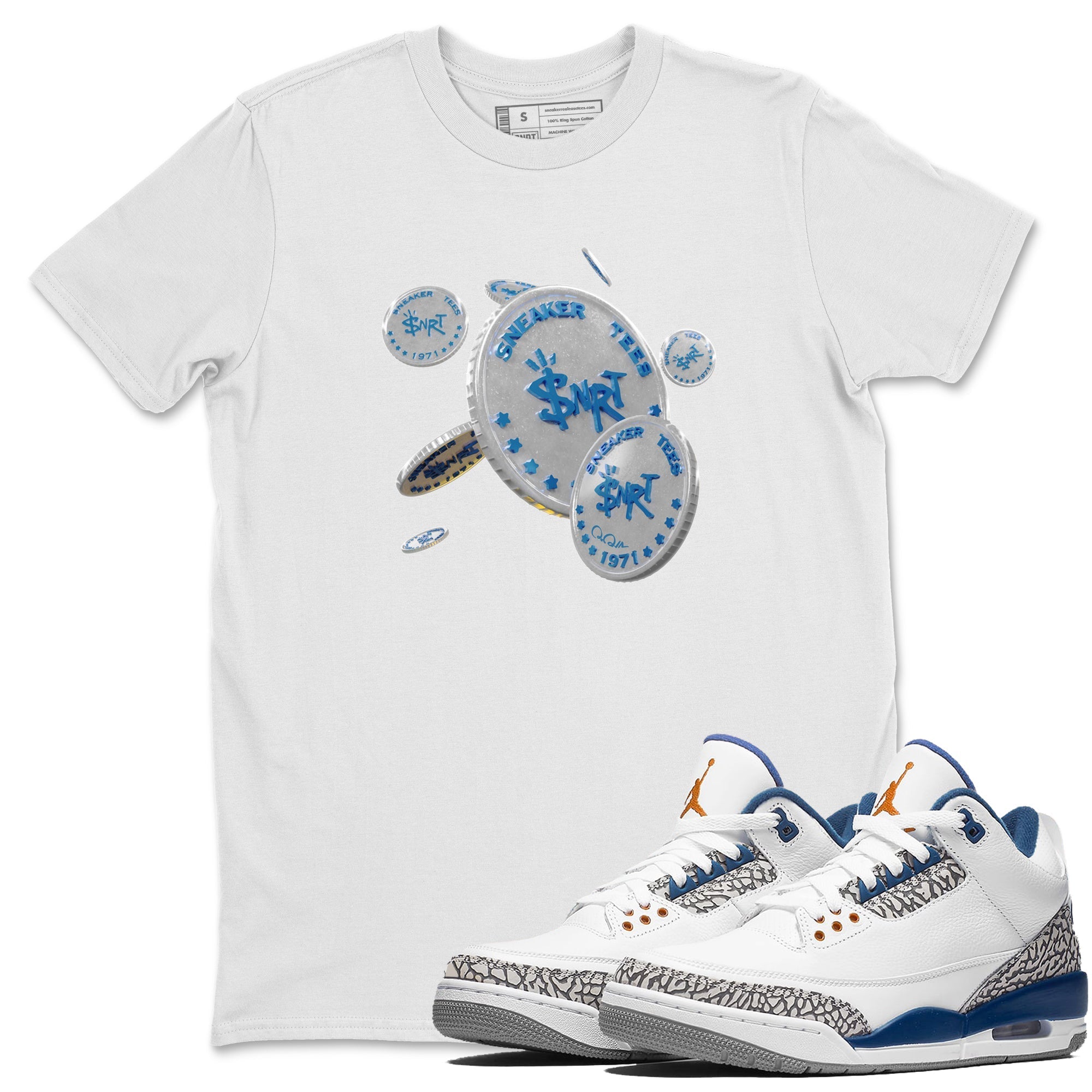 Air Jordan 3 Wizards Sneaker Match Tees Coin Drop Streetwear Sneaker Shirt AJ3 NBA Wizards  Sneaker Release Tees Unisex Shirts White 1
