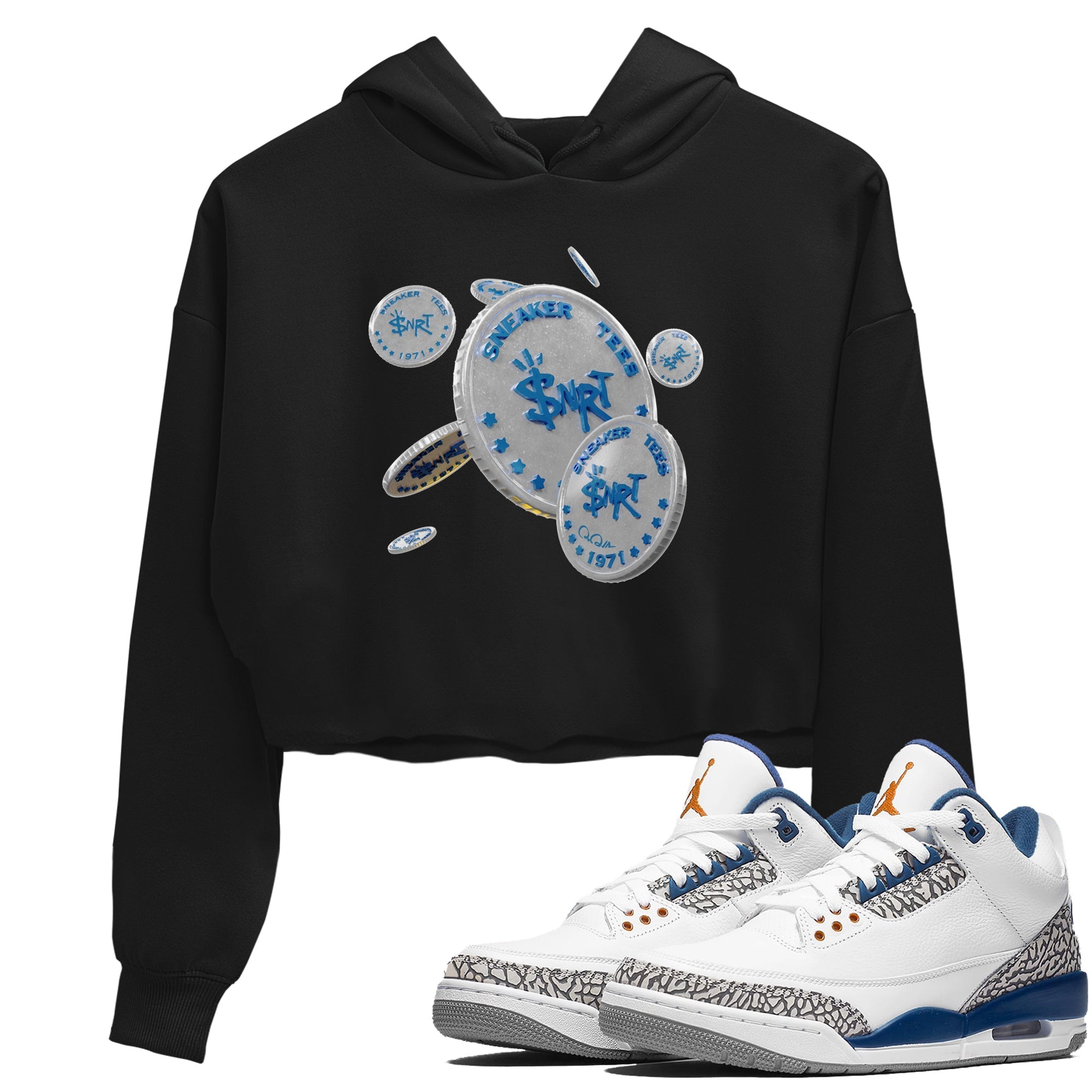 Air Jordan 3 Wizards Sneaker Match Tees Coin Drop Streetwear Sneaker Shirt AJ3 NBA Wizards  Sneaker Release Tees Women's Shirts Black 1