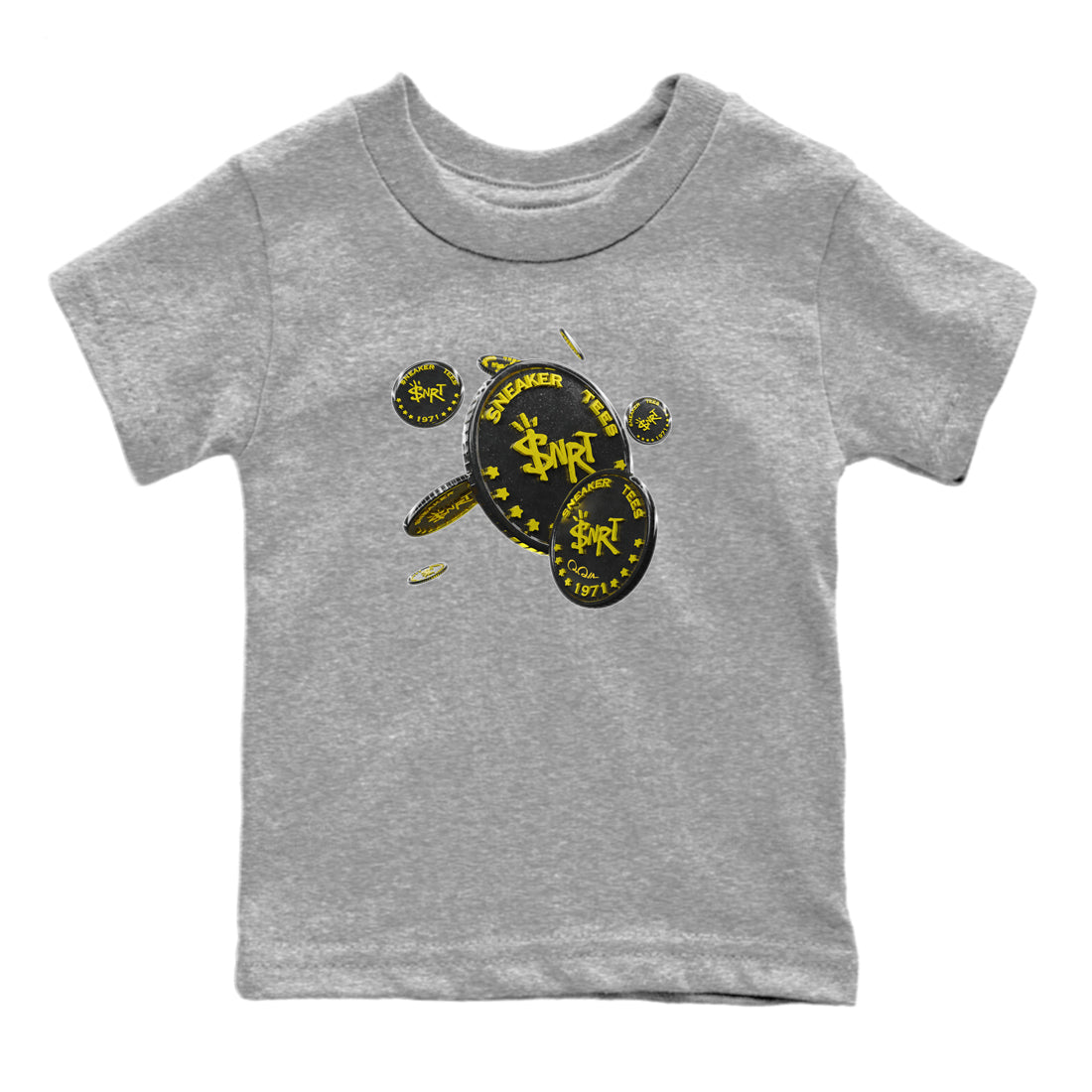 Air Jordan 4 Thunder Sneaker Match Tees Coin Drop Streetwear Sneaker Shirt AJ4 Thunder Jumpman Sneaker Release Tees Kids Shirts Heather Grey 2