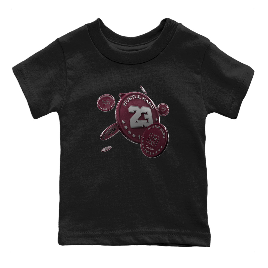 Air Jordan 5 Burgundy Sneaker Match Tees Coin Drop Sneaker Tees AJ5 Burgundy Sneaker Release Tees Kids Shirts Black 2