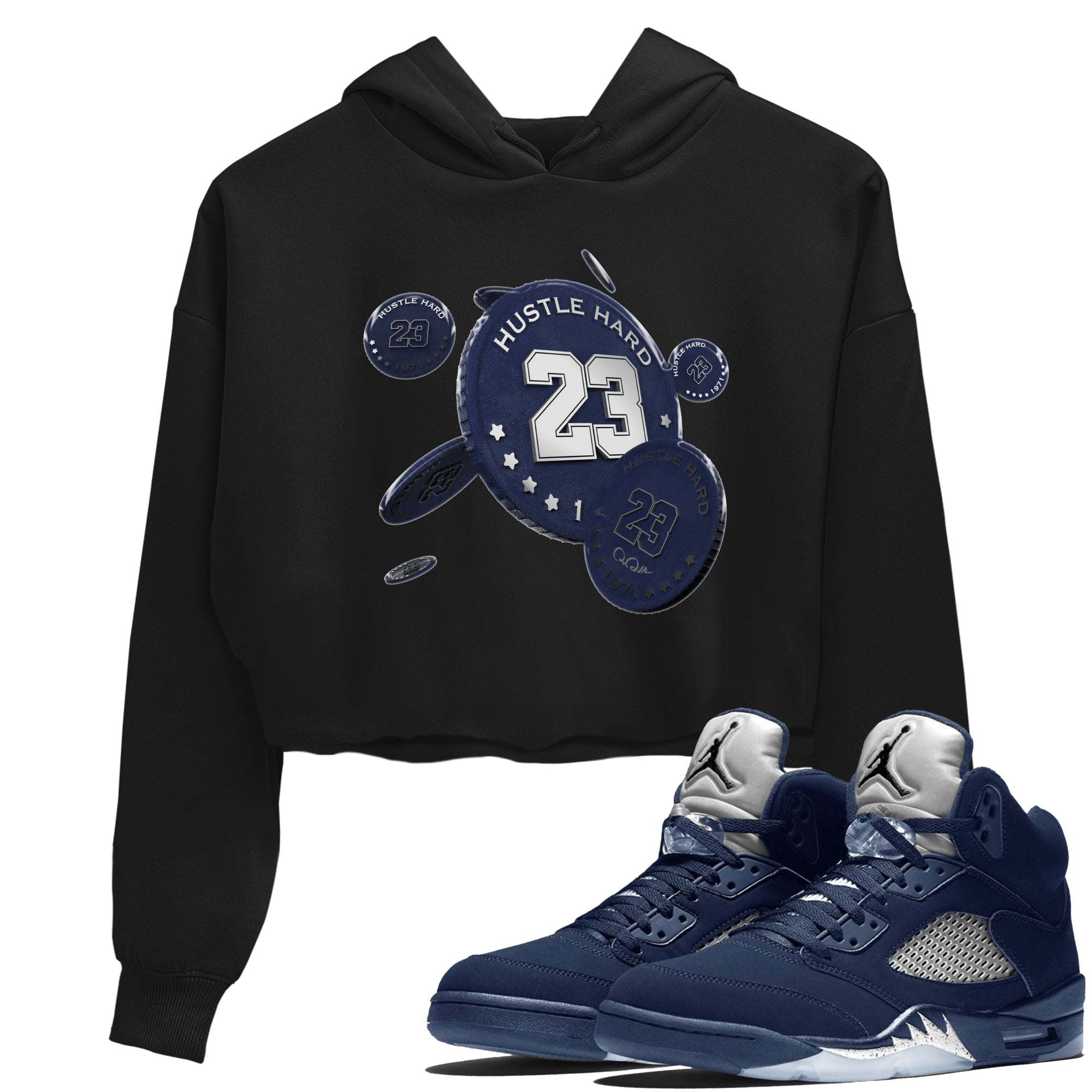 Air Jordan 5 Georgetown Sneaker Match Tees Coin Drop Streetwear Sneaker Shirt AJ5 Georgetown Sneaker Release Tees Women's Shirts Black 1
