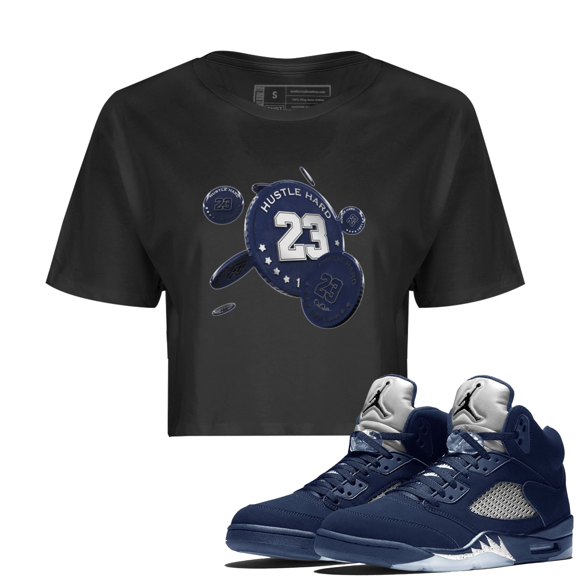 Air Jordan 5 Georgetown Sneaker Match Tees Coin Drop Streetwear Sneaker Shirt AJ5 Georgetown Sneaker Release Tees Women's Shirts Black 1