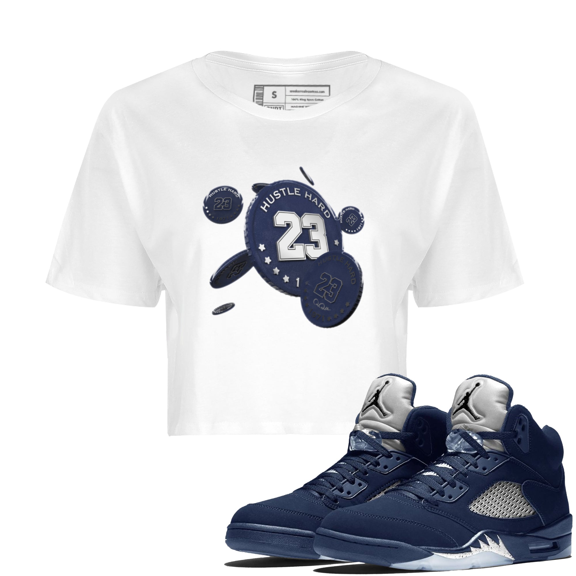 Air Jordan 5 Georgetown Sneaker Match Tees Coin Drop Streetwear Sneaker Shirt AJ5 Georgetown Sneaker Release Tees Women's Shirts White 1