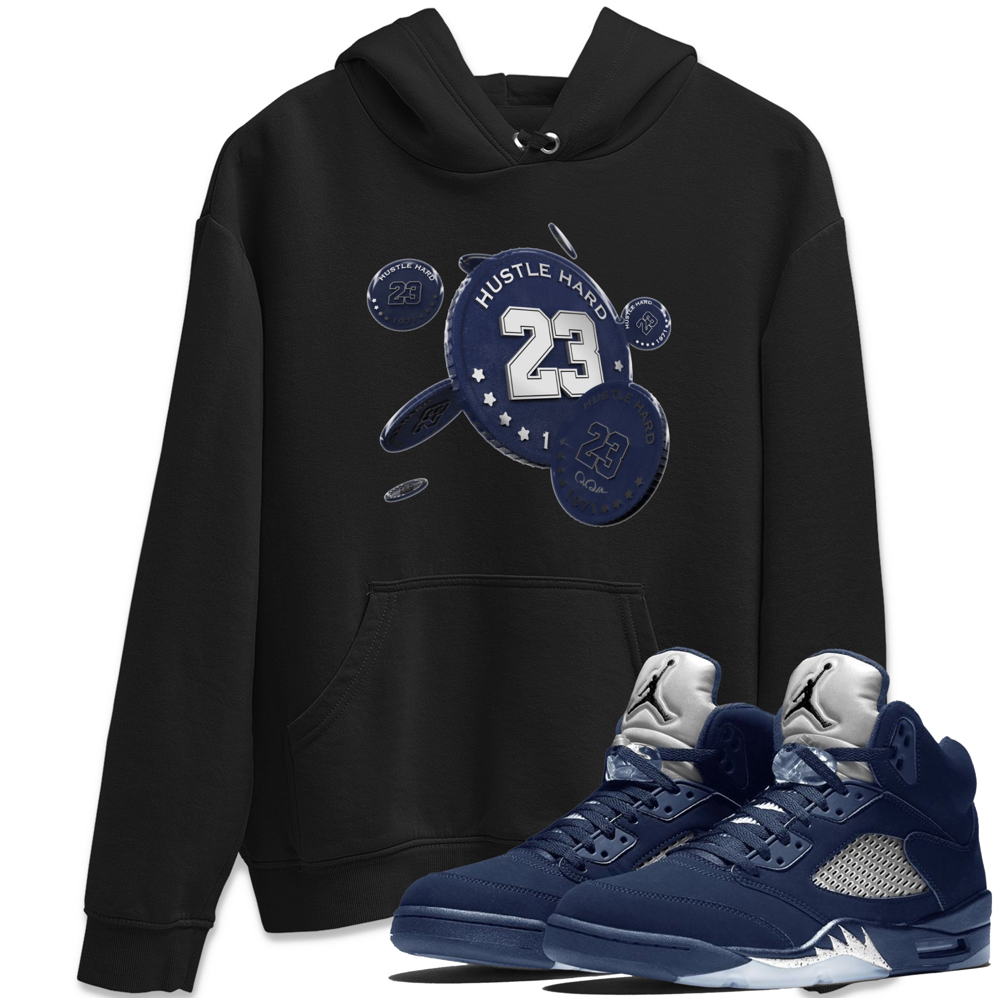 Air Jordan 5 Georgetown Sneaker Match Tees Coin Drop Streetwear Sneaker Shirt AJ5 Georgetown Sneaker Release Tees Unisex Shirts Black 1