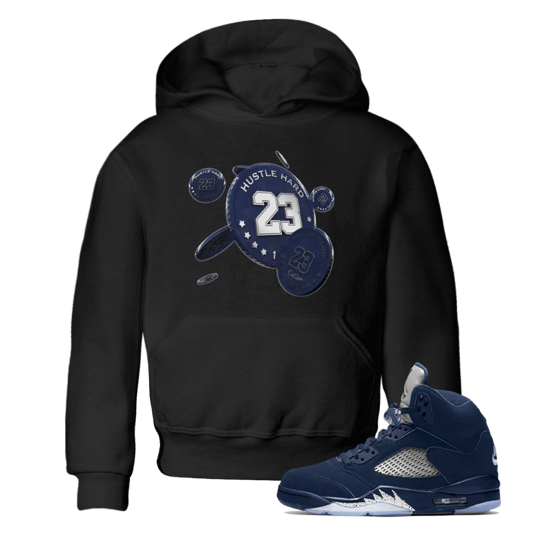 Air Jordan 5 Georgetown Sneaker Match Tees Coin Drop Streetwear Sneaker Shirt AJ5 Georgetown Sneaker Release Tees Kids Shirts Black 1