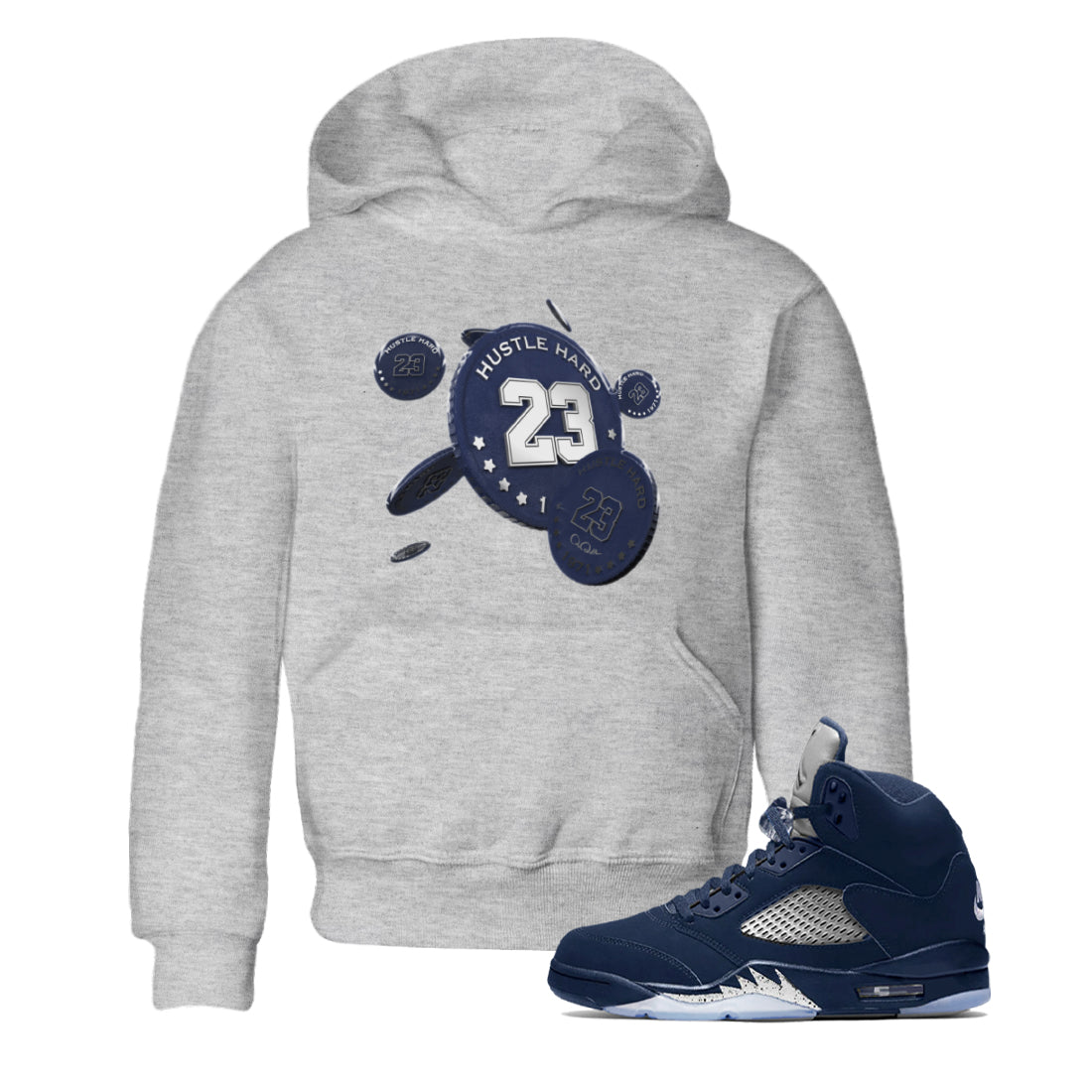 Air Jordan 5 Georgetown Sneaker Match Tees Coin Drop Streetwear Sneaker Shirt AJ5 Georgetown Sneaker Release Tees Kids Shirts Heather Grey 1