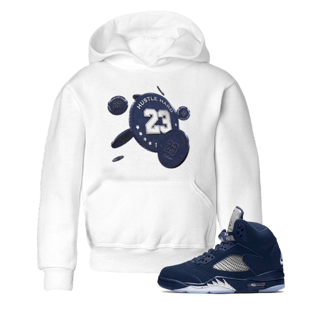 Air Jordan 5 Georgetown Sneaker Match Tees Coin Drop Streetwear Sneaker Shirt AJ5 Georgetown Sneaker Release Tees Kids Shirts White 1