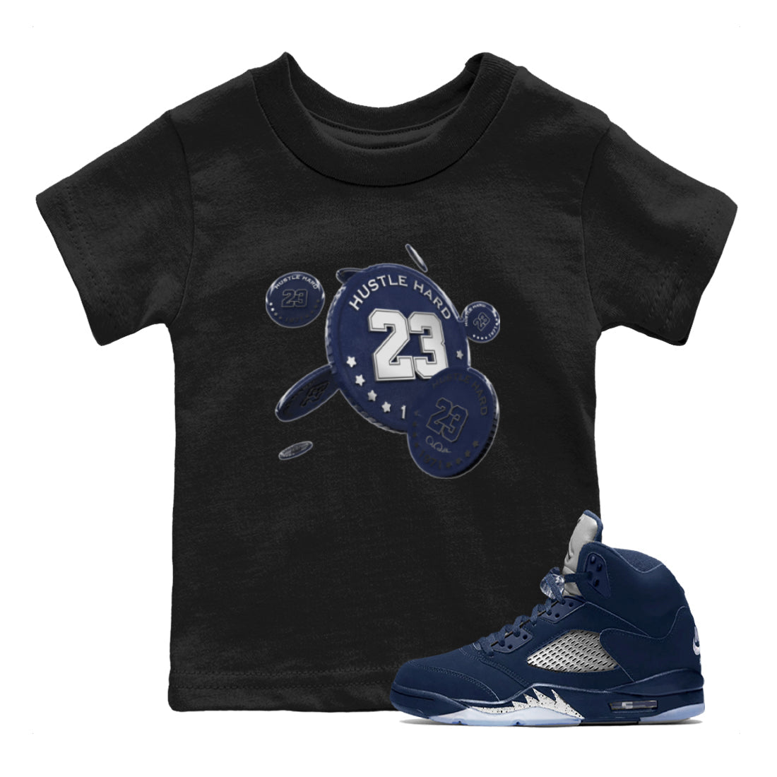 Air Jordan 5 Georgetown Sneaker Match Tees Coin Drop Streetwear Sneaker Shirt AJ5 Georgetown Sneaker Release Tees Kids Shirts Black 1
