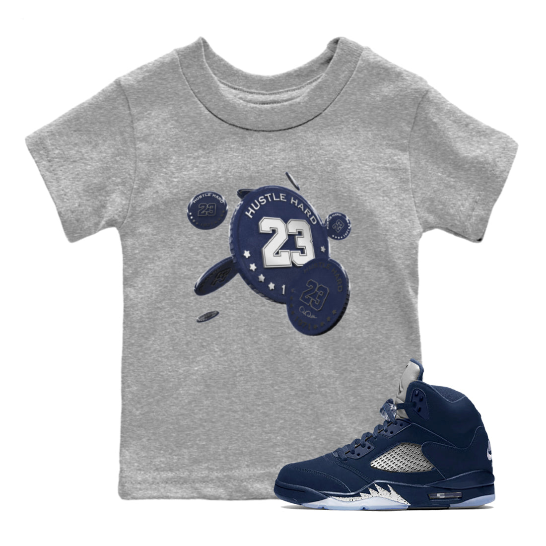Air Jordan 5 Georgetown Sneaker Match Tees Coin Drop Streetwear Sneaker Shirt AJ5 Georgetown Sneaker Release Tees Kids Shirts Heather Grey 1