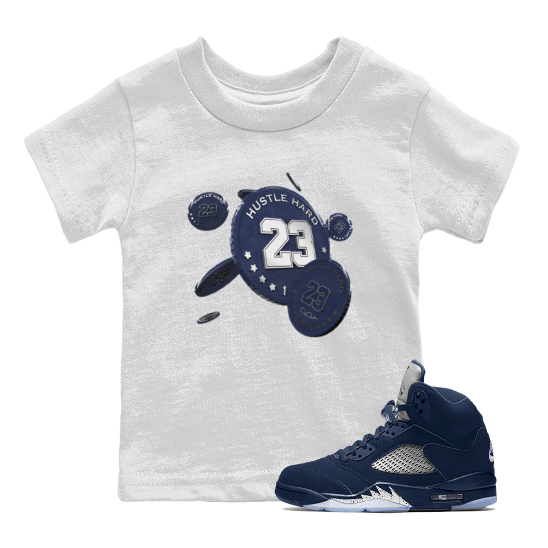 Air Jordan 5 Georgetown Sneaker Match Tees Coin Drop Streetwear Sneaker Shirt AJ5 Georgetown Sneaker Release Tees Kids Shirts White 1