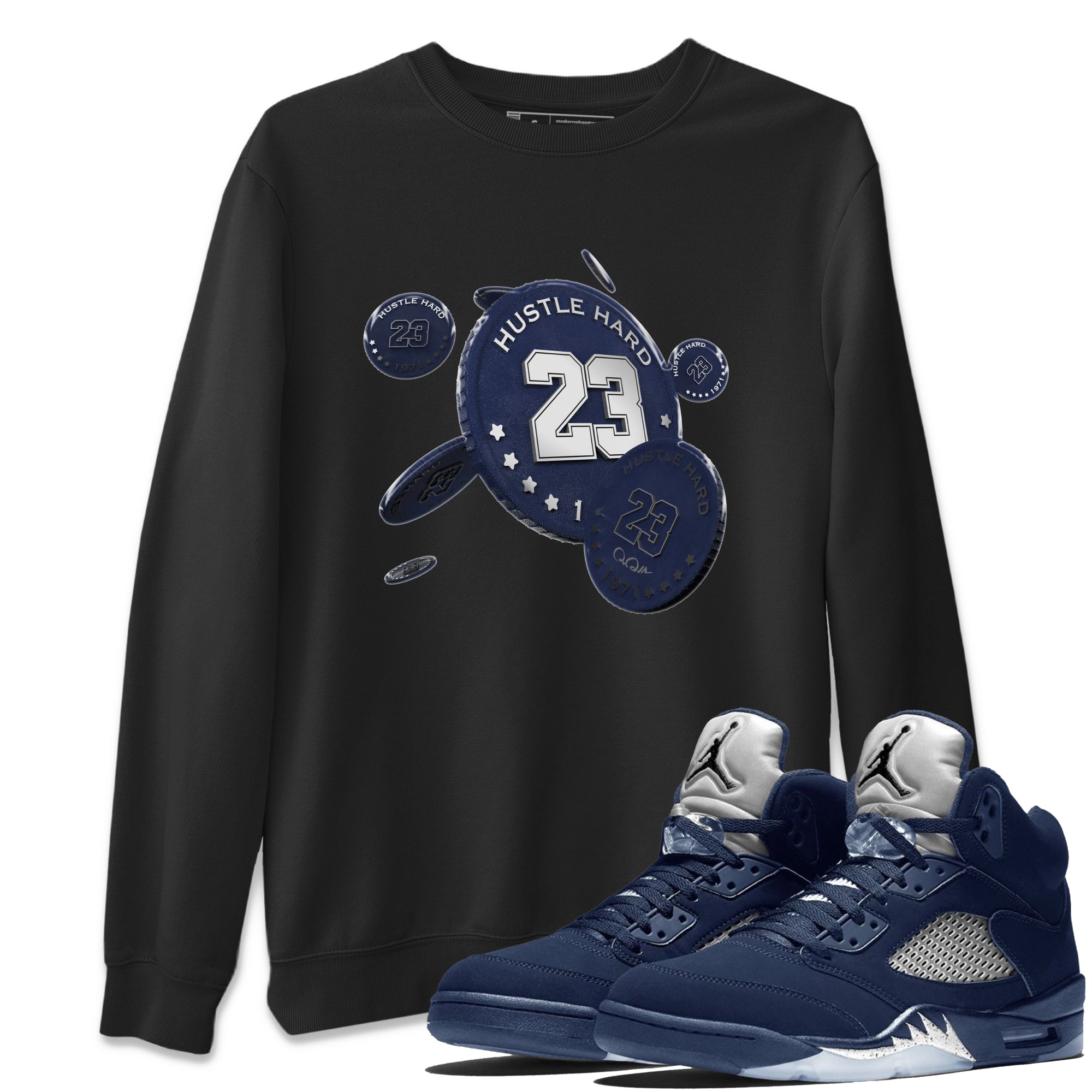 Air Jordan 5 Georgetown Sneaker Match Tees Coin Drop Streetwear Sneaker Shirt AJ5 Georgetown Sneaker Release Tees Unisex Shirts Black 1
