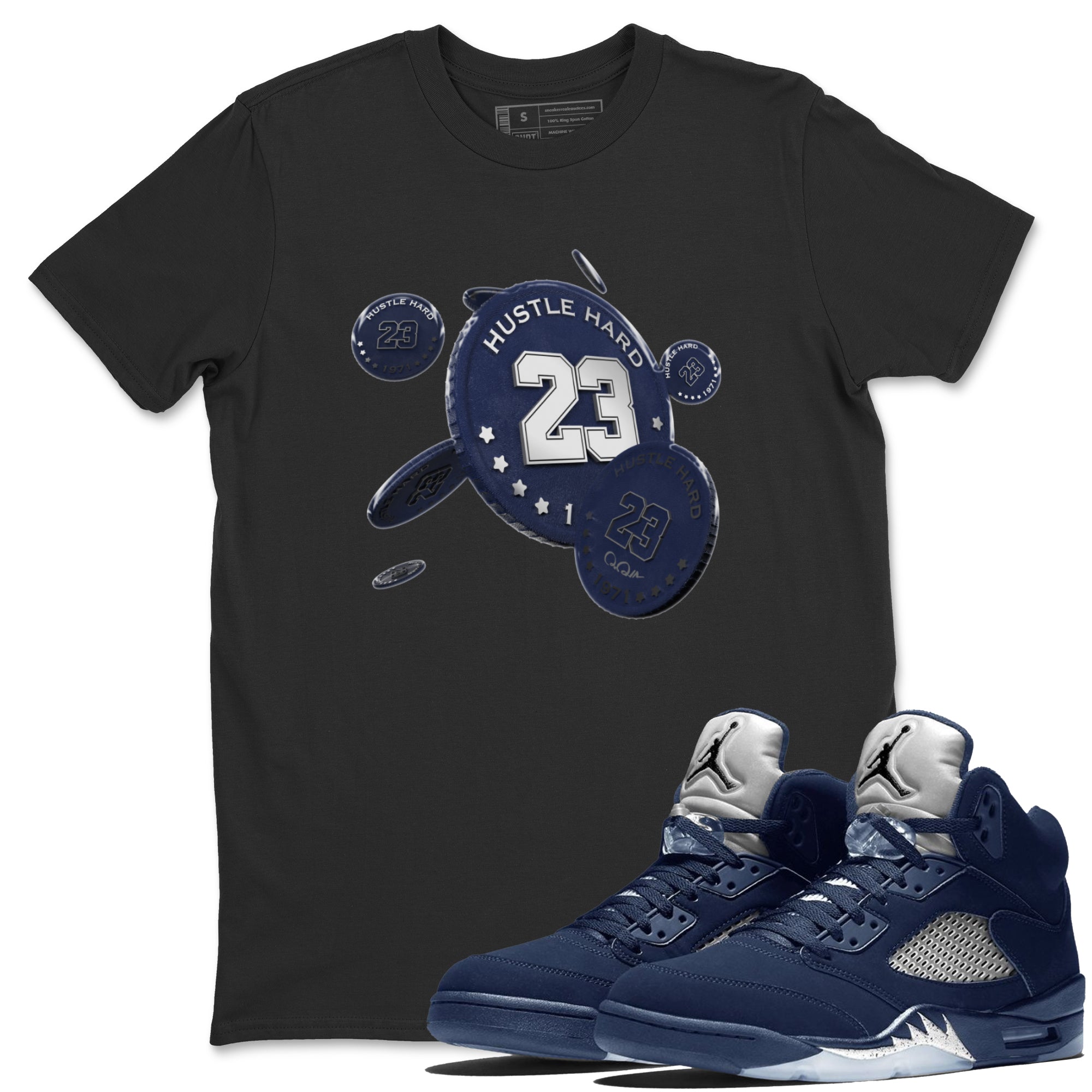 Air Jordan 5 Georgetown Sneaker Match Tees Coin Drop Streetwear Sneaker Shirt AJ5 Georgetown Sneaker Release Tees Unisex Shirts Black 1