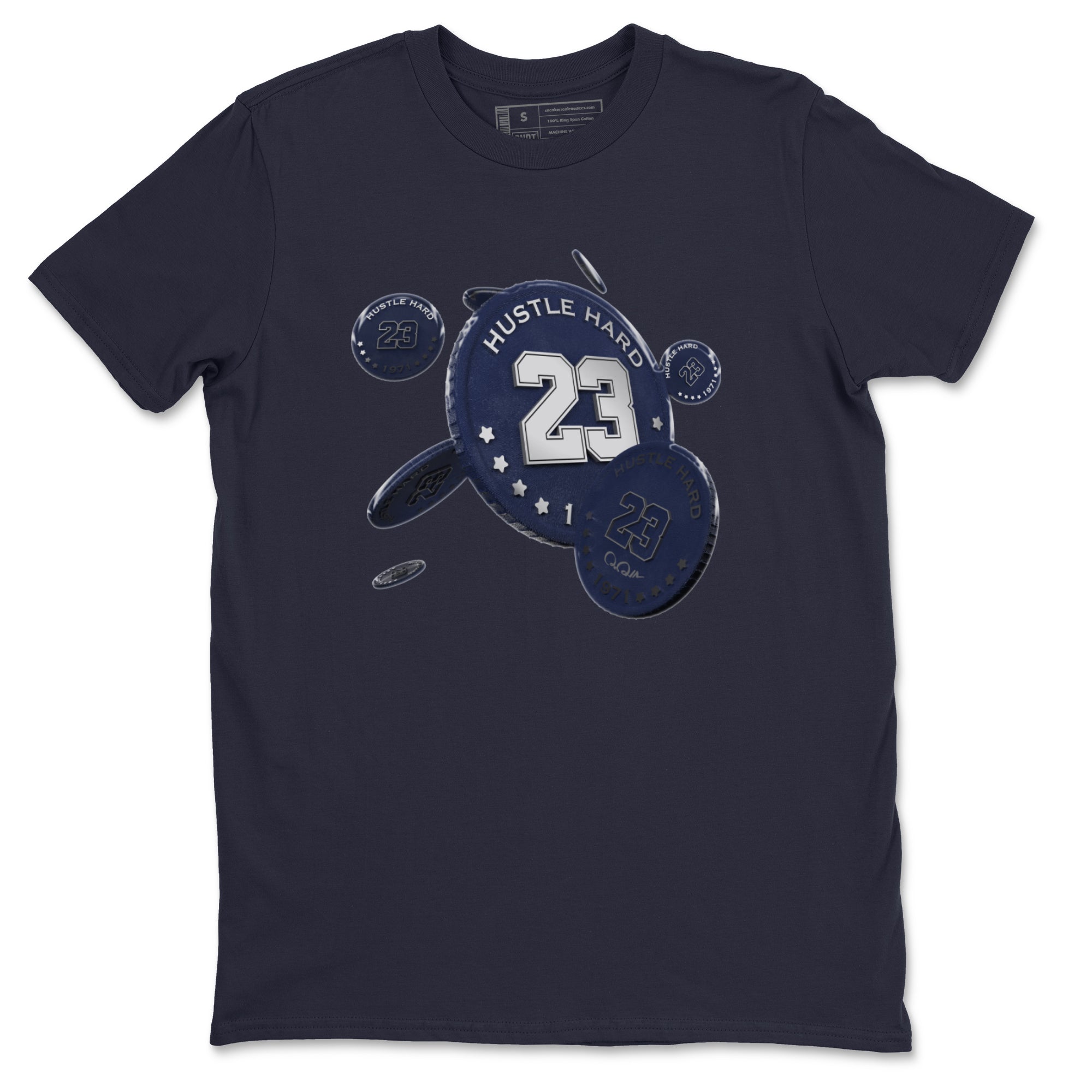 Air Jordan 5 Georgetown Sneaker Match Tees Coin Drop Streetwear Sneaker Shirt AJ5 Georgetown Sneaker Release Tees Unisex Shirts Navy 2
