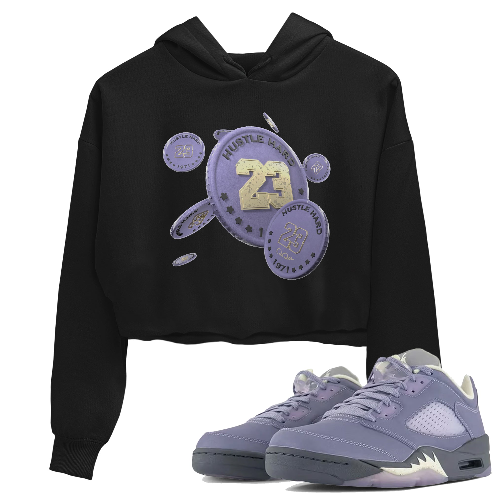 Air Jordan 5 Indigo Haze Sneaker Match Tees Coin Drop Sneaker Tees AJ5 Indigo Haze Sneaker Release Tees Women's Shirts Black 1