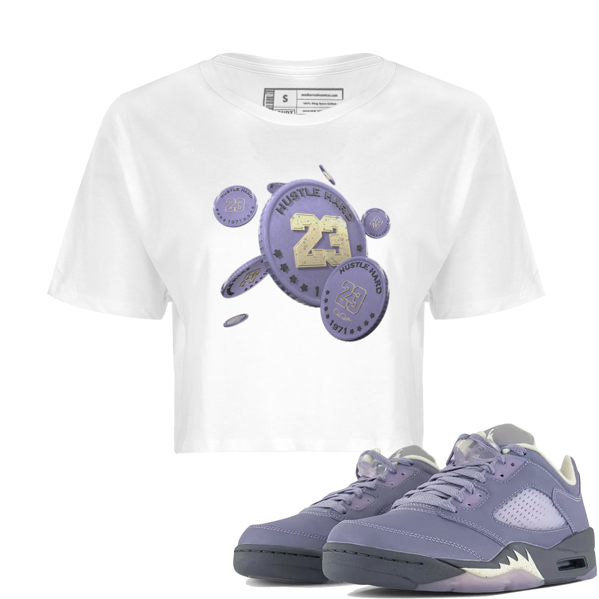 Air Jordan 5 Indigo Haze Sneaker Match Tees Coin Drop Sneaker Tees AJ5 Indigo Haze Sneaker Release Tees Women's Shirts White 1