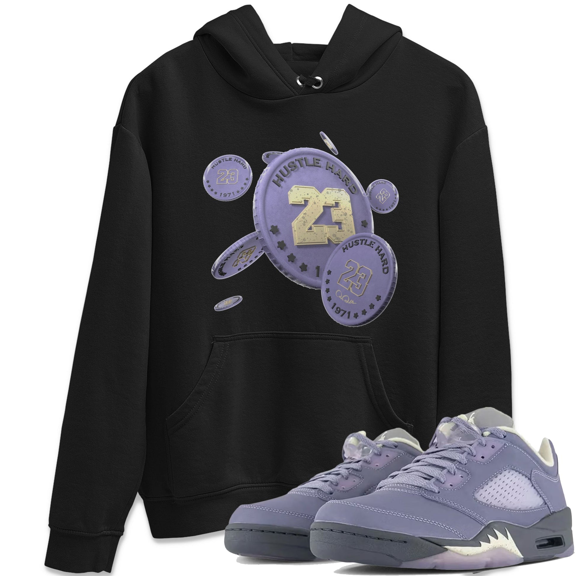 Air Jordan 5 Indigo Haze Sneaker Match Tees Coin Drop Sneaker Tees AJ5 Indigo Haze Sneaker Release Tees Unisex Shirts Black 1