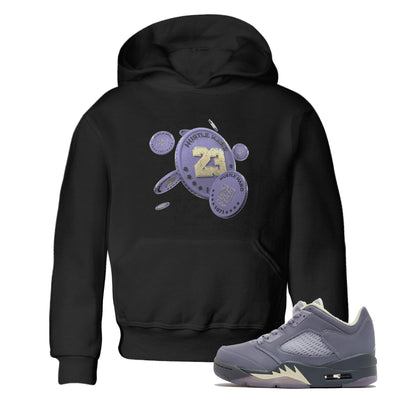 Air Jordan 5 Indigo Haze Sneaker Match Tees Coin Drop Sneaker Tees AJ5 Indigo Haze Sneaker Release Tees Kids Shirts Black 1